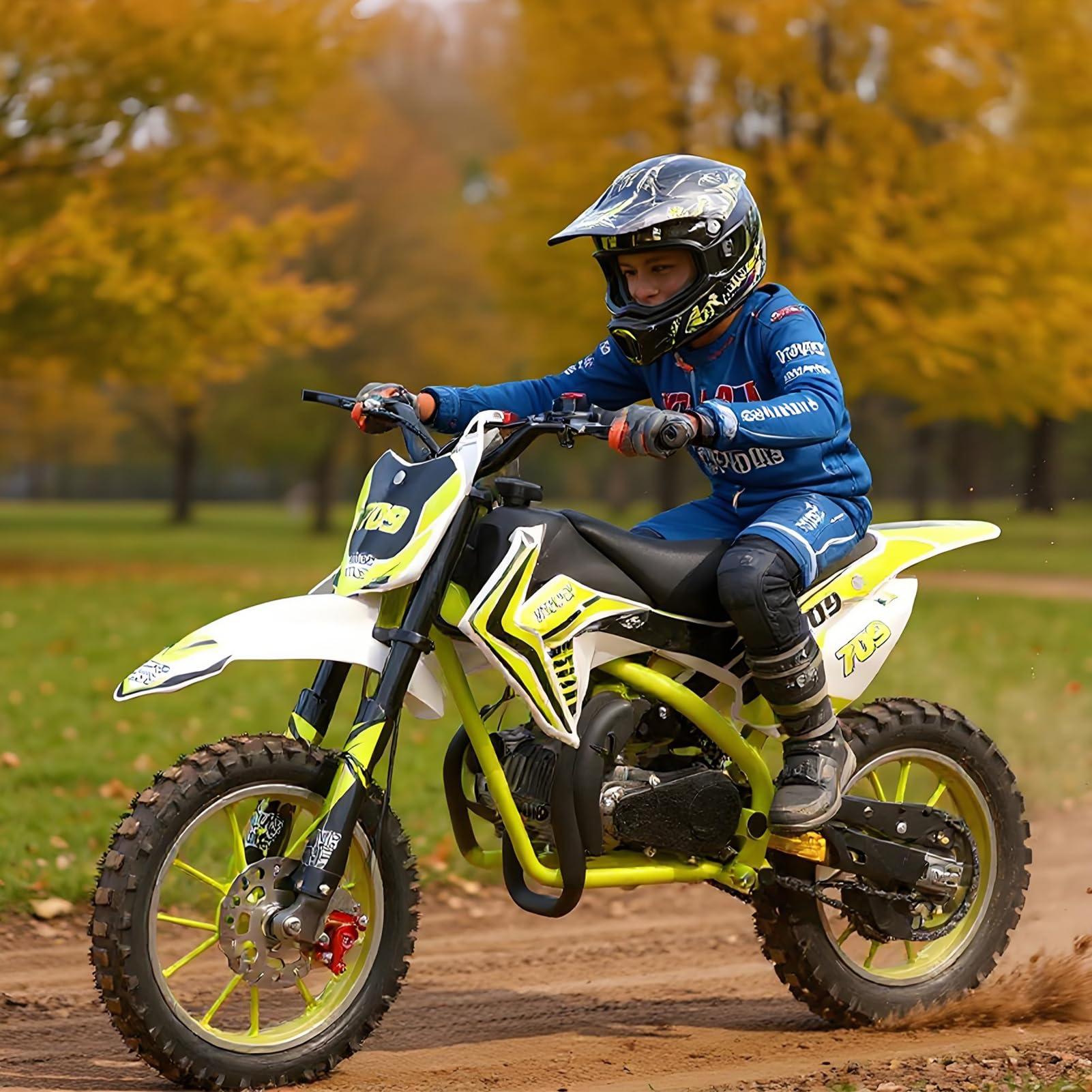 ehozirta 49cc Kids Dirt Bike, 2-Stroke Dirtbike, 40KM/H Gas Power Motocross, Off Road Mini Motorcycle with Front Rear Disc Brakes, Mini Dirt Bike for Kids 5-15 Years Old 5-star quality