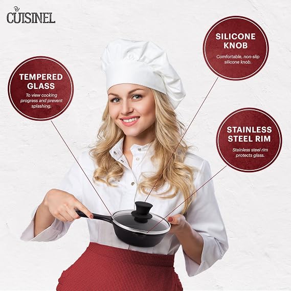 Cuisinel Glass Lid - 6-inch/15.24-cm/158mm - Compatible with Lodge - Fully Assembled Tempered Replacement Cover - Oven Safe for Skillets Pots Pans - For Any Cookware: Cast Iron, Stainless, Non-Stick