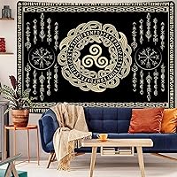 Vista 17 de F-FUN SOUL - Tapiz nórdico de vikings, tamaño grande 152 cm x 102 cm de franela suave, tapiz valknut vikingo con runas celtas, estética mitológica