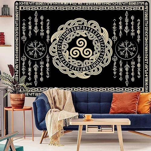 F-FUN SOUL Tapiz de los vikingos nórdicos, franela suave, 40 x 30 pulgadas, nudo triskele vikingo, runa celta, tapiz de mitología estética