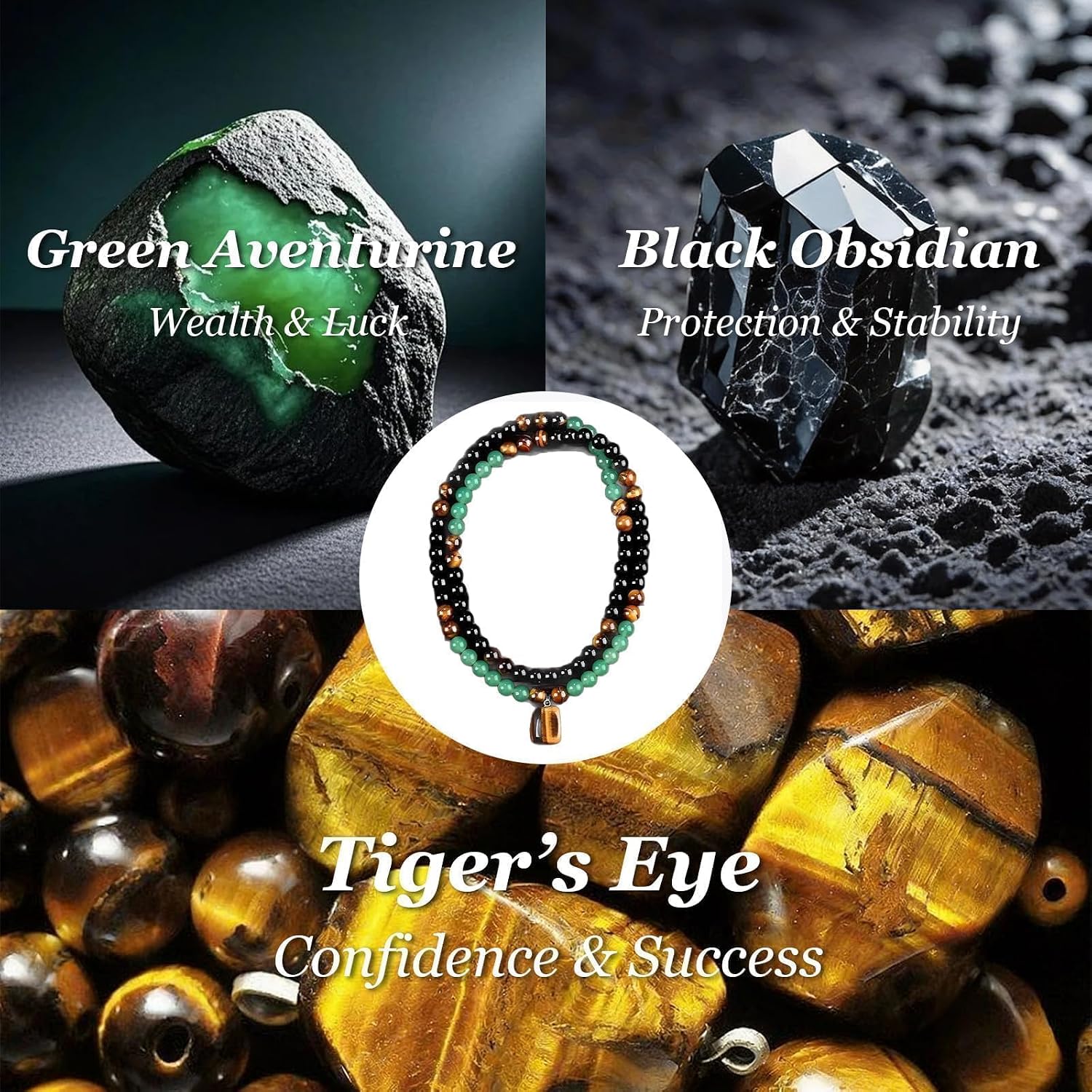 Amulet Jade Bracelet and Money Necklace for Men Women Money Attraction Bracelet Long Protection Beaded Necklace Feng Shui Wealth Spiritual Crystal Hematite Obsidian Tiger Eye Jewelry Gifts