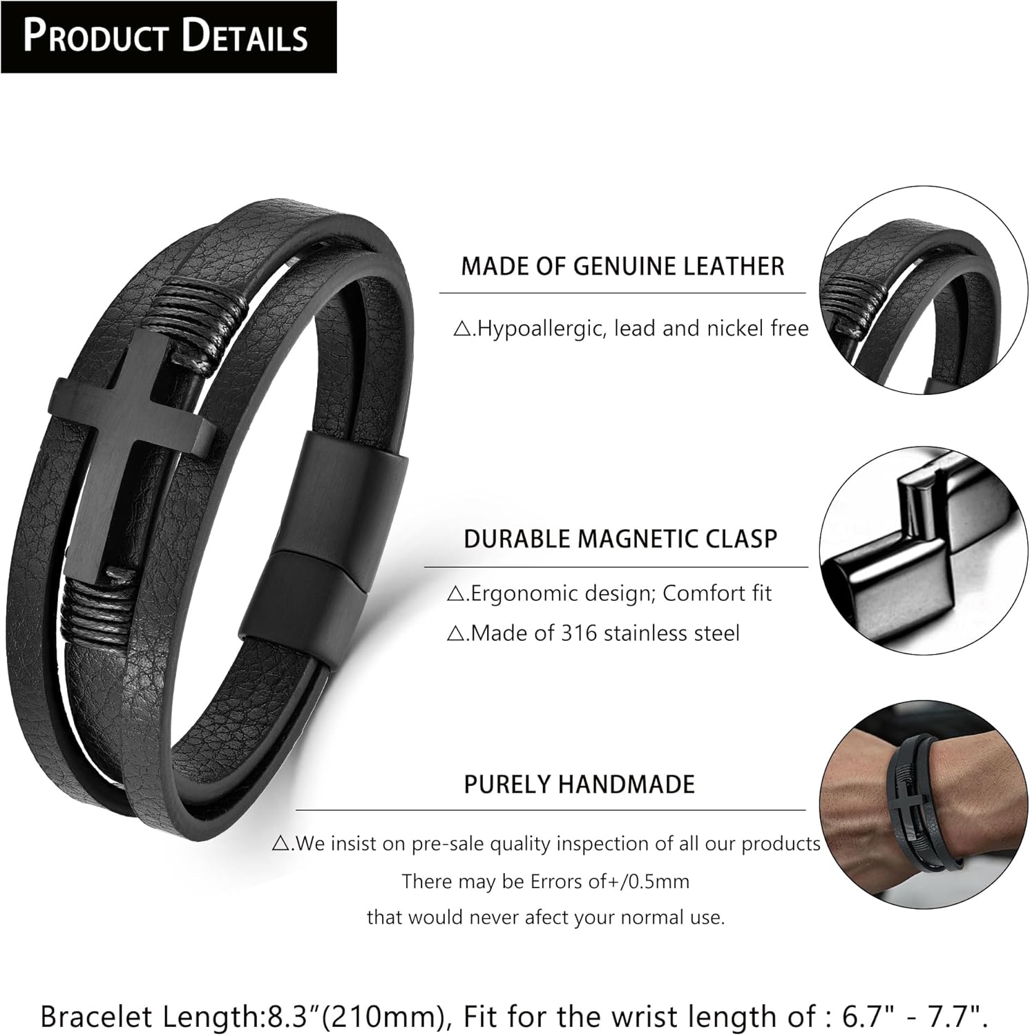 Mens Leather Cross Bracelet Multi-Layer Braided Faith Cross Bracelet for Religious Bangle Wristband Jewelry for Men Women - Image 6