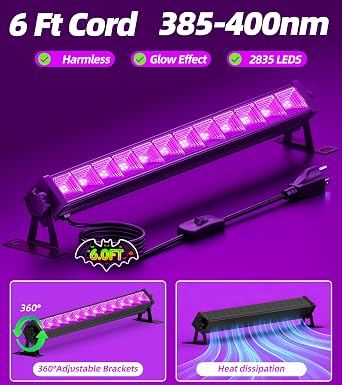 TigQiang 50W 2 Pack & 42W 6P Black Light Glow in Dark Party, Halloween
