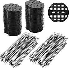 100 Pièces Piquets de Jardin avec 100 Rondelles,Garden Pegs Piquets de Fixation en Acier Galvanisé pour Le Jardin, Le Paillis et Le Gazon Artificiel,Fixation des tuyaux,150x40mm Ø 2.5mm