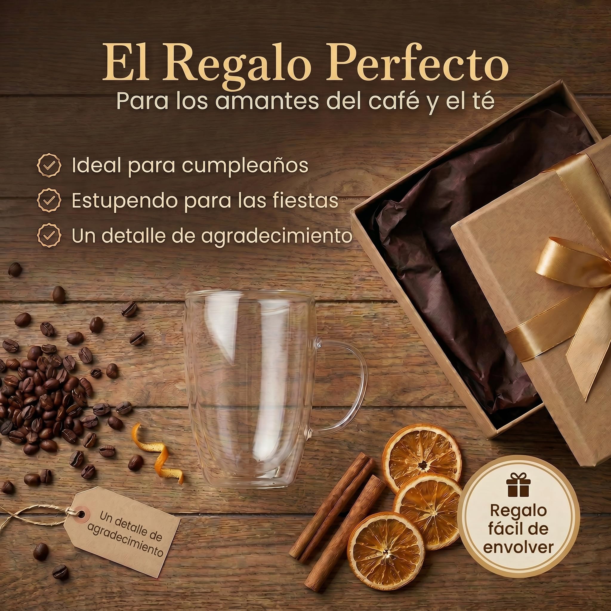 Dimono® Vasos de Doble Pared con Asa, 450 ml – Set de 6 | Vidrio borosilicato soplado a mano – efecto flotante – apto lavavajillas – ideal latte, cócteles y agua