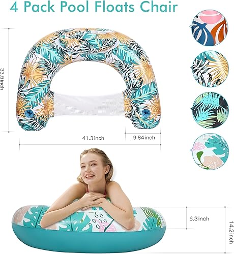 Miniatura 9 de Paquete de 4 flotadores de piscina para adultos, con dos portavasos, flotadores inflables de piscina, flotadores de lago para adultos, juguetes para