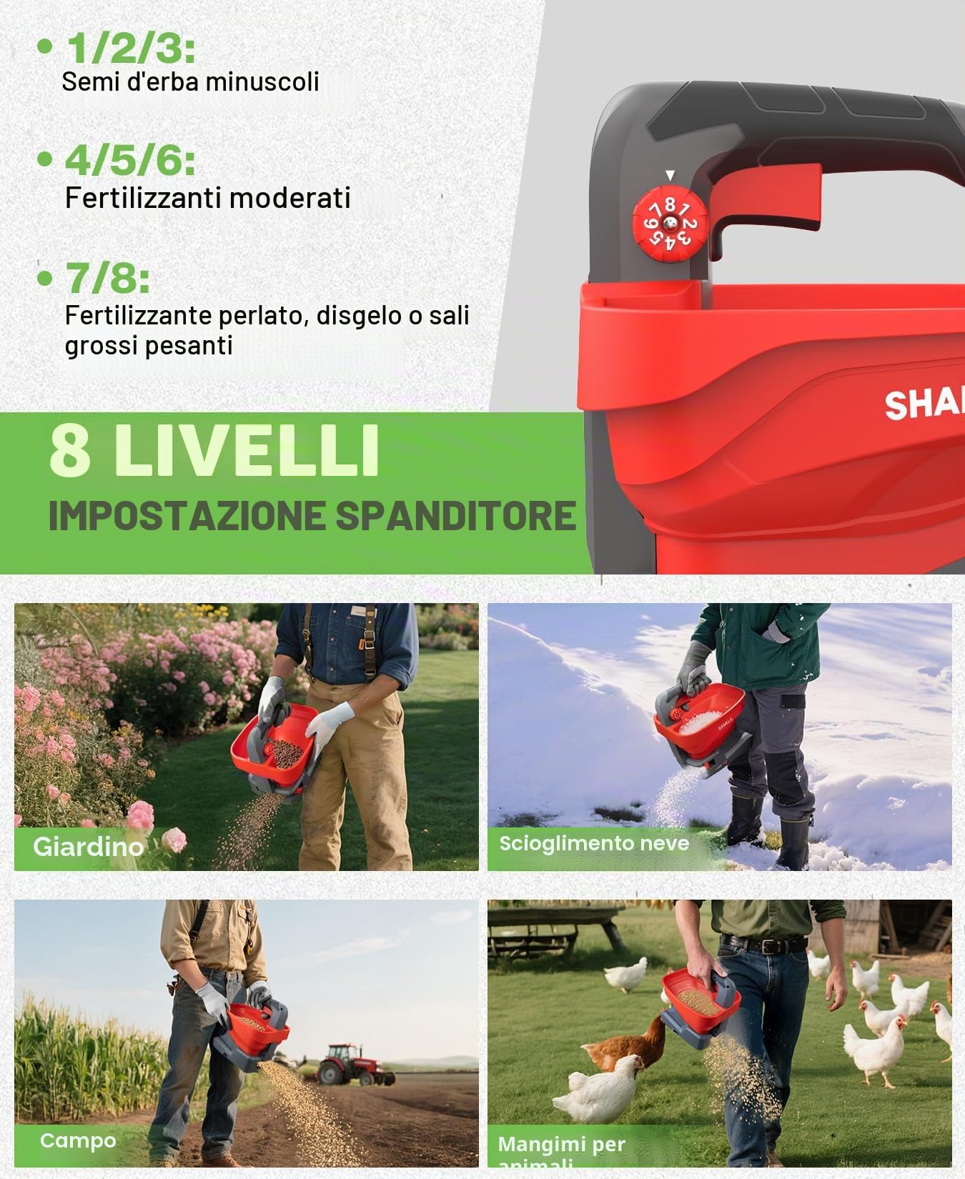 Shall Seminatrice Universale a Batteria Ricaricabile, spandiconcime Elettrico da 7,2 V, Adatto per la salatura Stradale, la rimozione della Neve e la Semina, Batteria e caricabatteria Inclusi