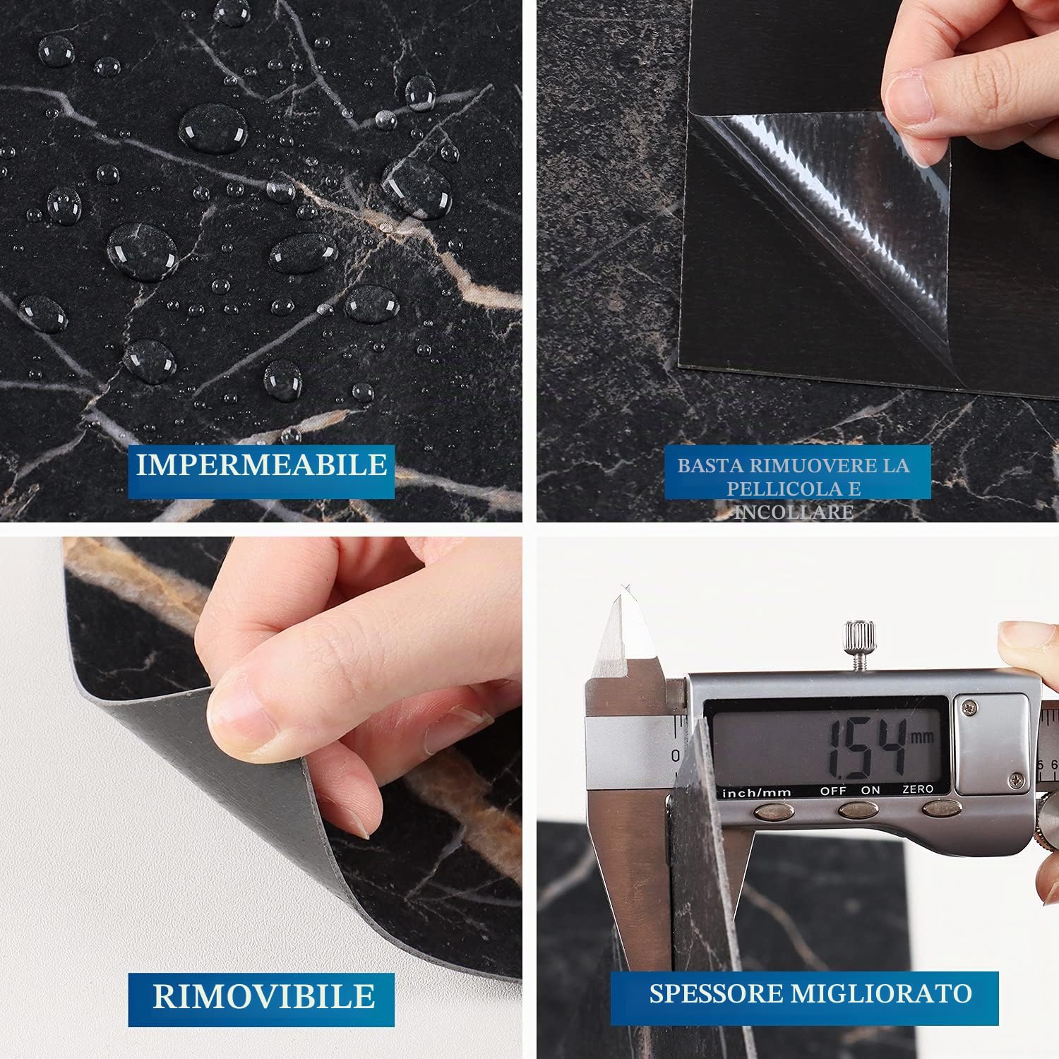 FunStick 30×30CM 30 Piastrelle Adesive Pavimento Nero Oro Effetto Marmo Adesivi per Piastrelle Cucina Marmo Mattonelle Adesive Bagno Impermeabile Rivestimento Cucina Nero Carta Adesiva per Pavimenti