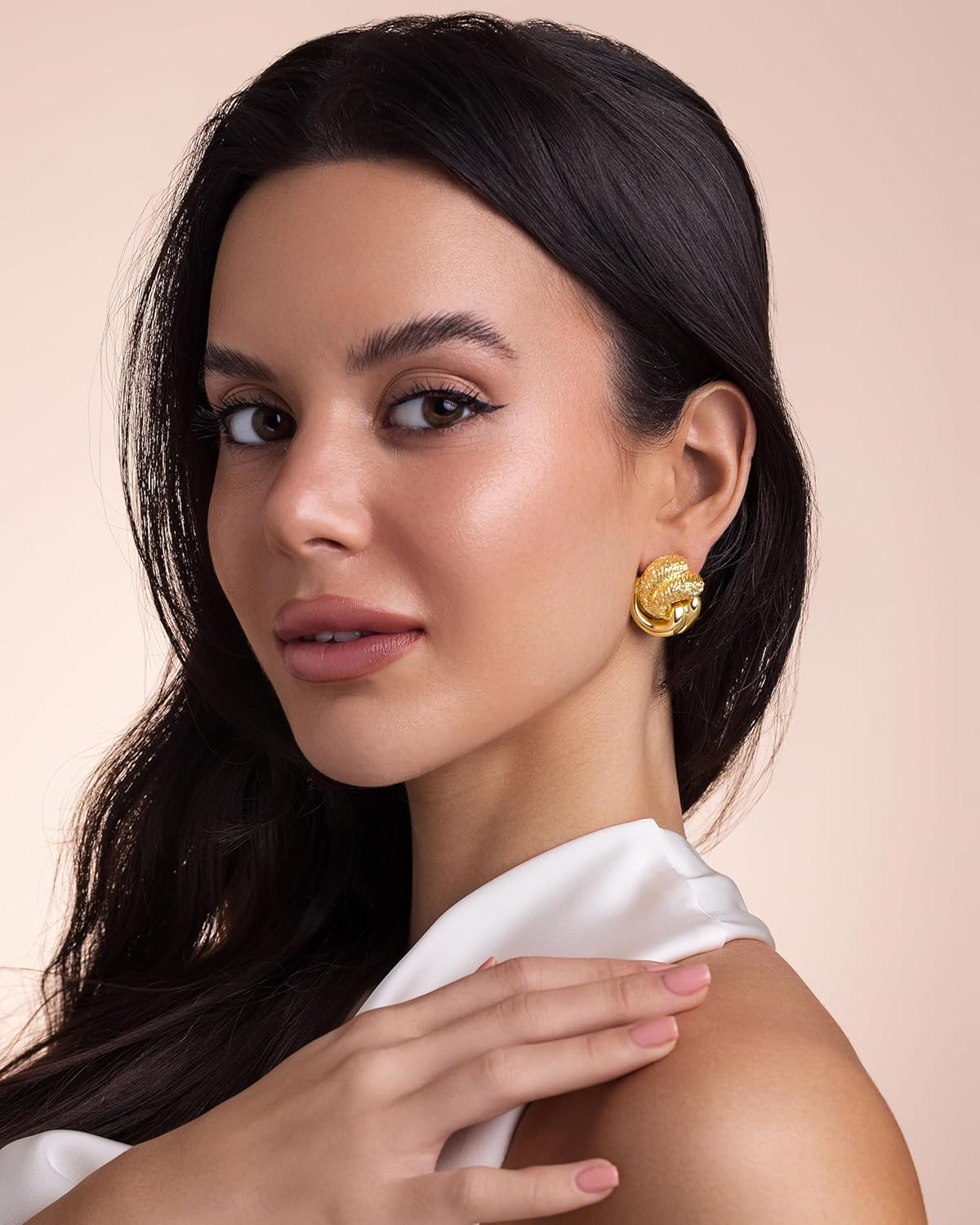 SNGIA18K Gold Plated Dangle Textured Ribbed Irregular Large Leaf Statement Earrings for Women by SNGIA, Handmade Dramatic Geometric Trendy Summer Drop Leaf Flower Jewelry Gifts, Bold Beachy Vintage Plant Fashion Drop Accessories, Vintage Nickle Free Floral Dangling Earrings. - Image 2