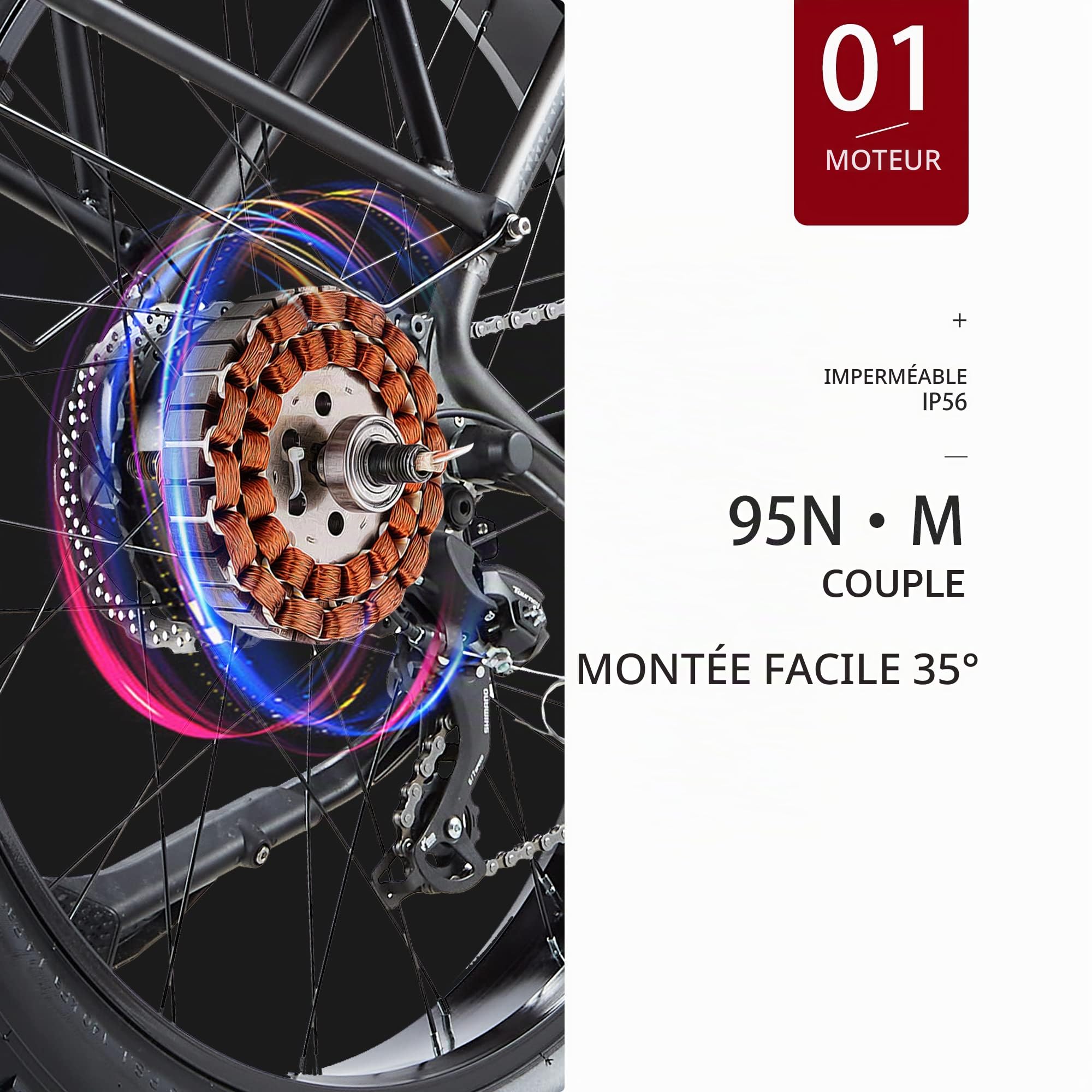Vélo électrique 26 Pouces VTT Électrique,Vélos électriques pour Adultes Hommes Femmes avec Batterie 48V20AH,7 Vitesses,Double Frein à Disque,Porte-Bagages arrière