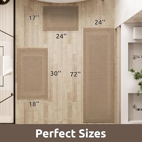 Miniatura 2 de AMOAMI Tapete de baño absorbente con diseño de gofres, antideslizantes, lavables a máquina, con borlas, ultra suave, bohemio, para piso, 18 x 30