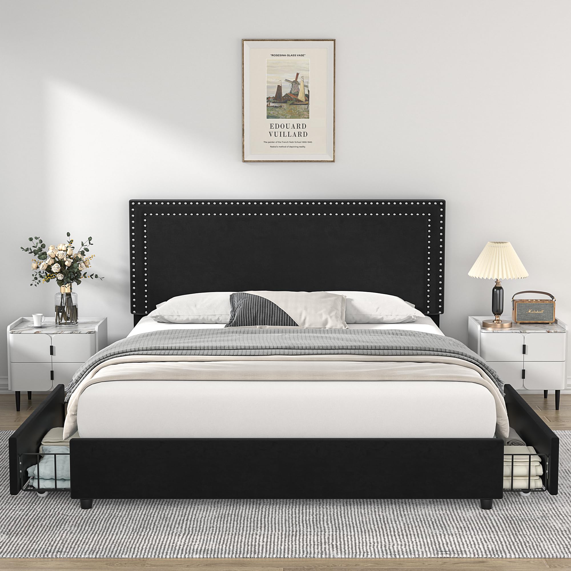 Snapklik.com : VECELO Full Size Upholstered Platform Bed Frame