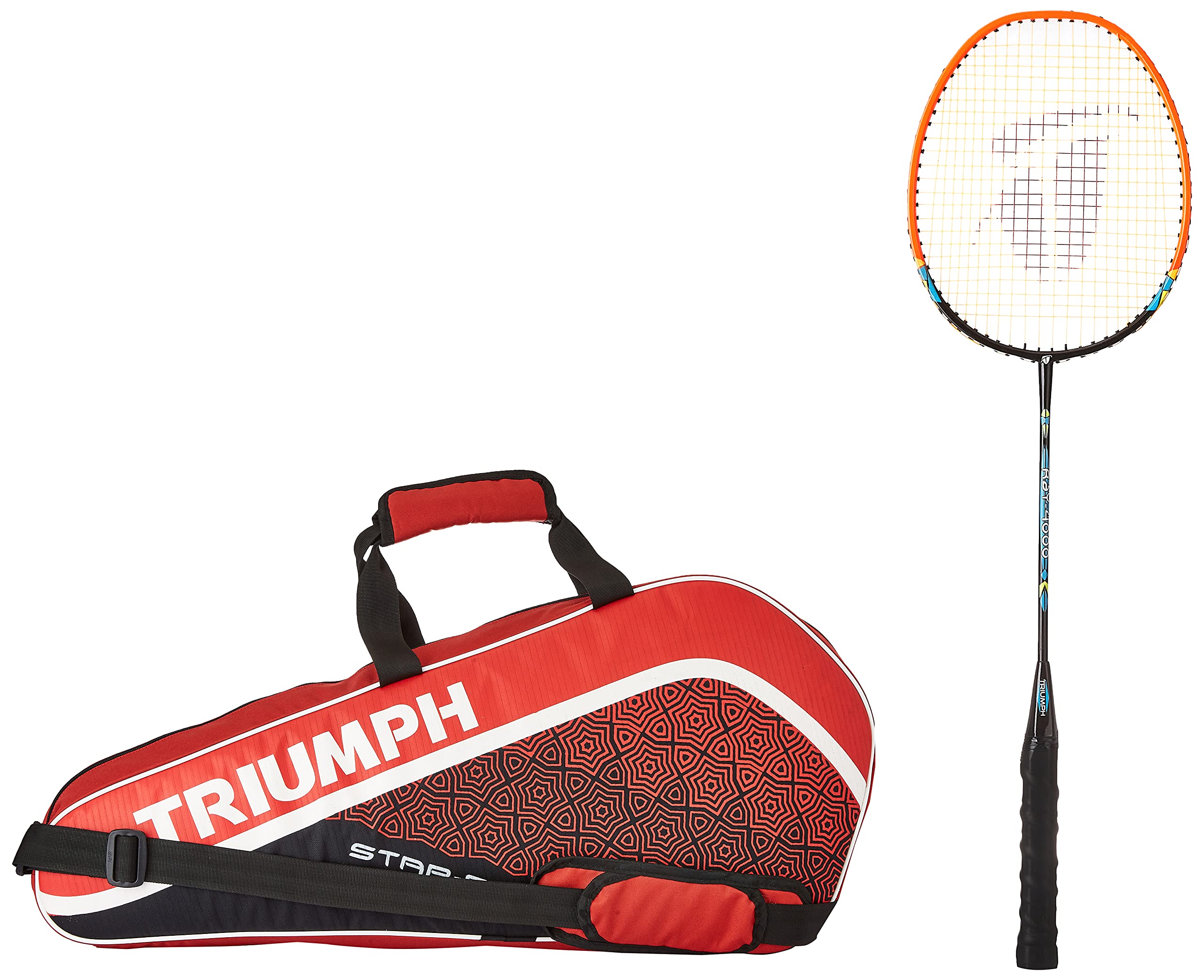 Triumph Ray-4000 One Piece Light Weight Strung Badminton Racket with Star-3R Single Compartment Badminton Bag Black-picture-32
