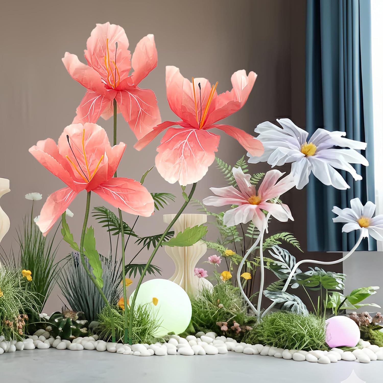 Large Artificial Flowers, 5.58ft Giant Standing Poppy Decorations, Handcrafted Huge Flowers for Wedding, Garden, Hotel, Office, Shop Window Display (1, Dark Pink) - Image 5