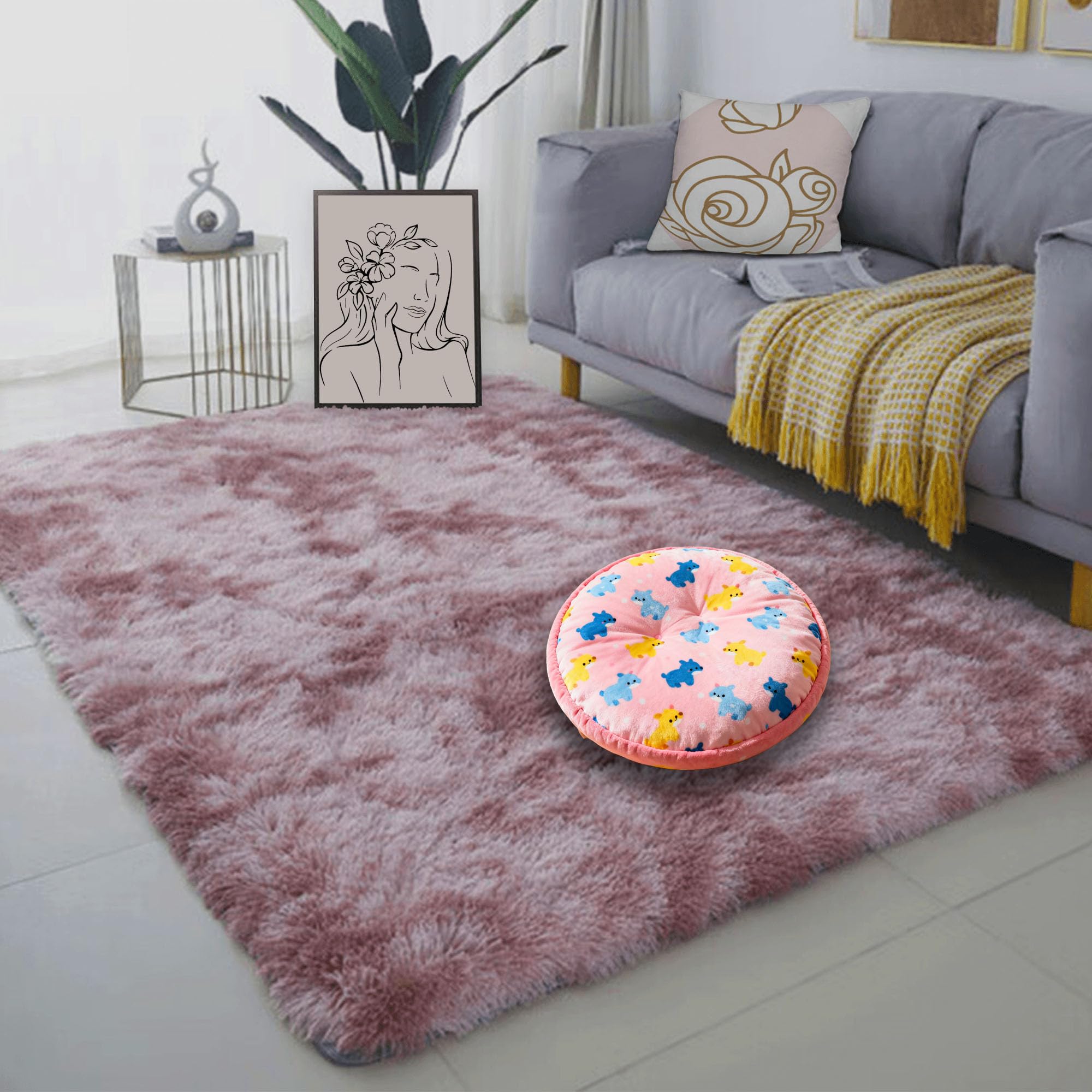 Tapis de salon 250x310 cm rose pourpre à poil long moelleux