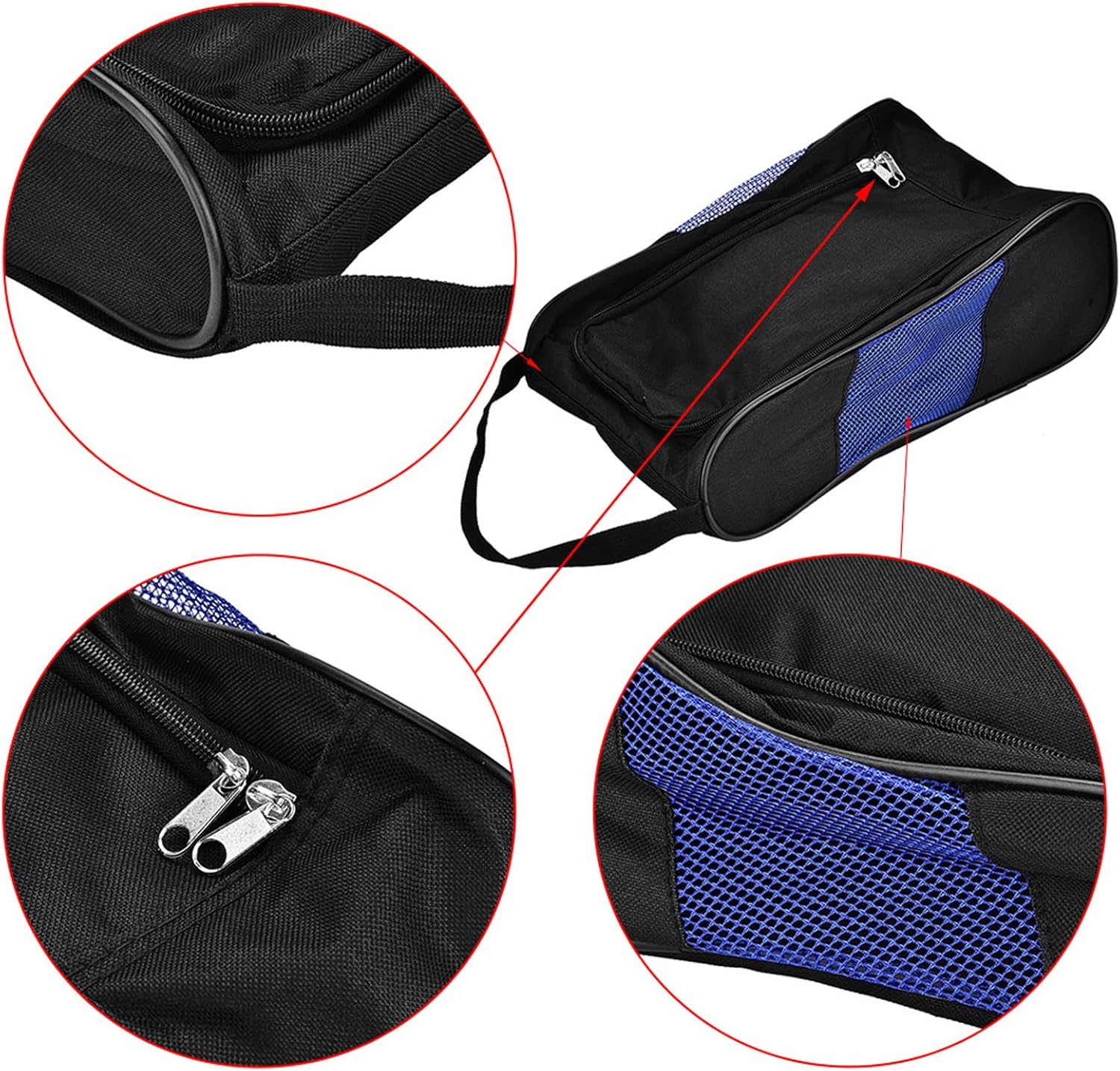 VGEBY Shoes Bag, Portable v Travel Shoe Bags Gym Sport Sack Organizer with Outside Ventilation Pocket for Socks, Tees(Black and Blue) Outdoor Clothing Supplies Golf Shoe Bag Mens Golf Shoe Bags