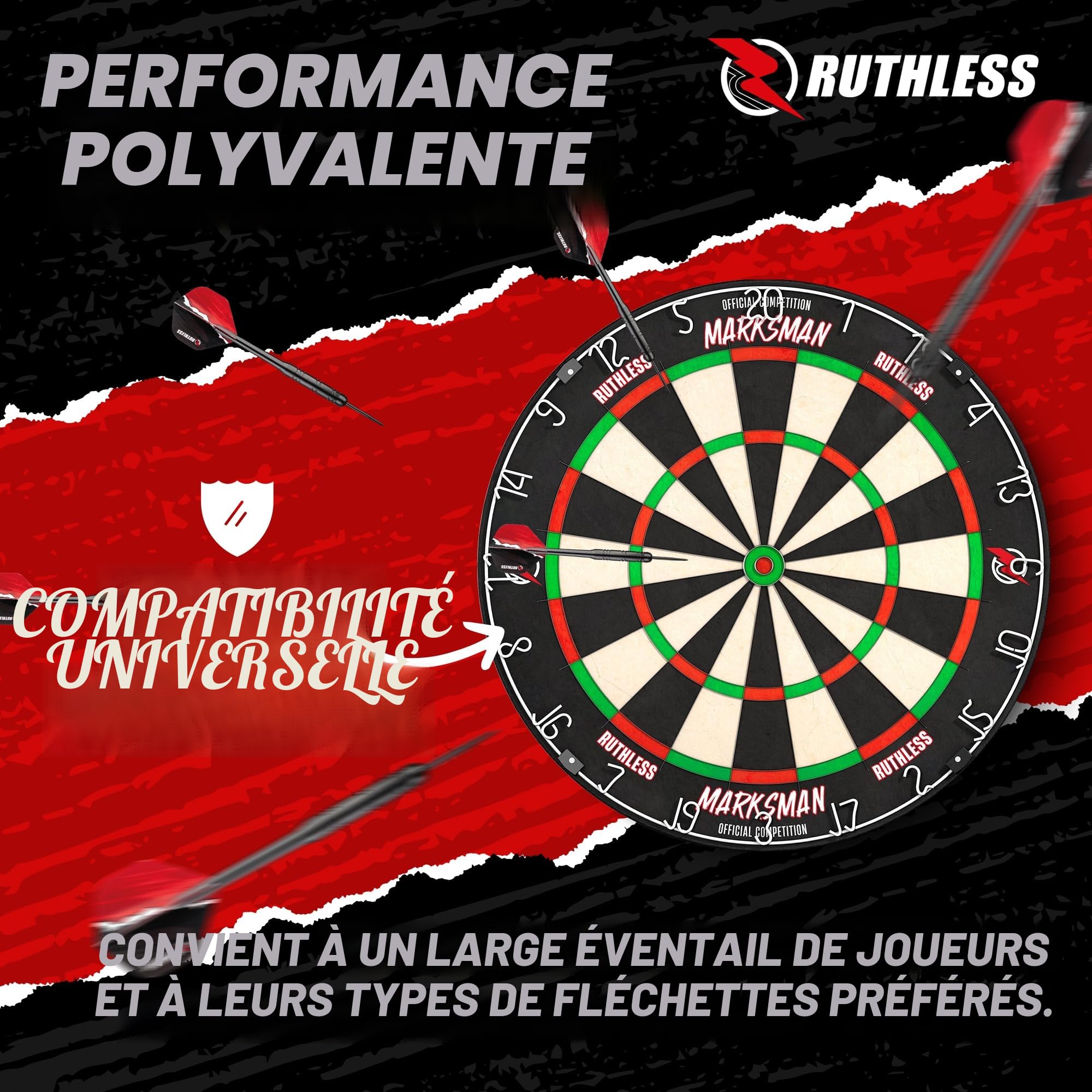 Ruthless Marksman Cible de fléchettes en sisal avec fil ultra-fin, design professionnel, pour fléchettes avec pointe en acier (DB072)