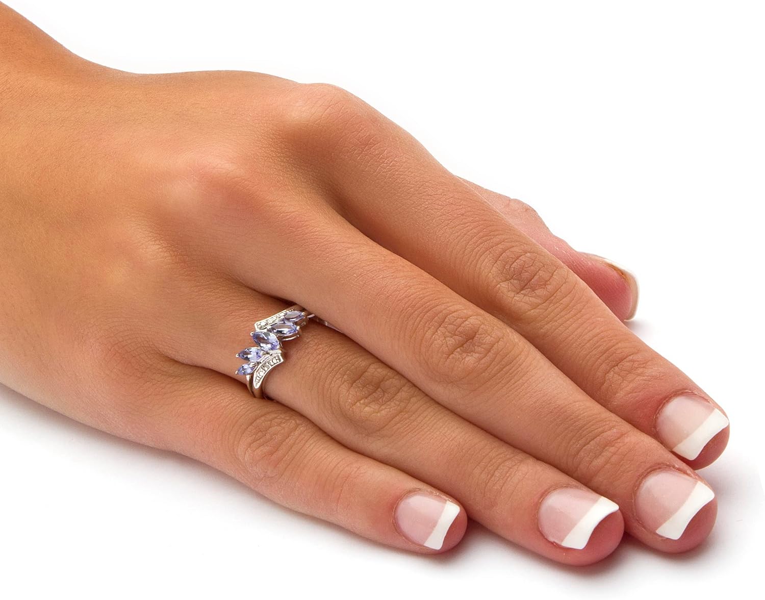 PalmBeach Platinum-plated Sterling Silver Marquise Cut Genuine Purple Tanzanite Bypass Ring Sizes 6-10