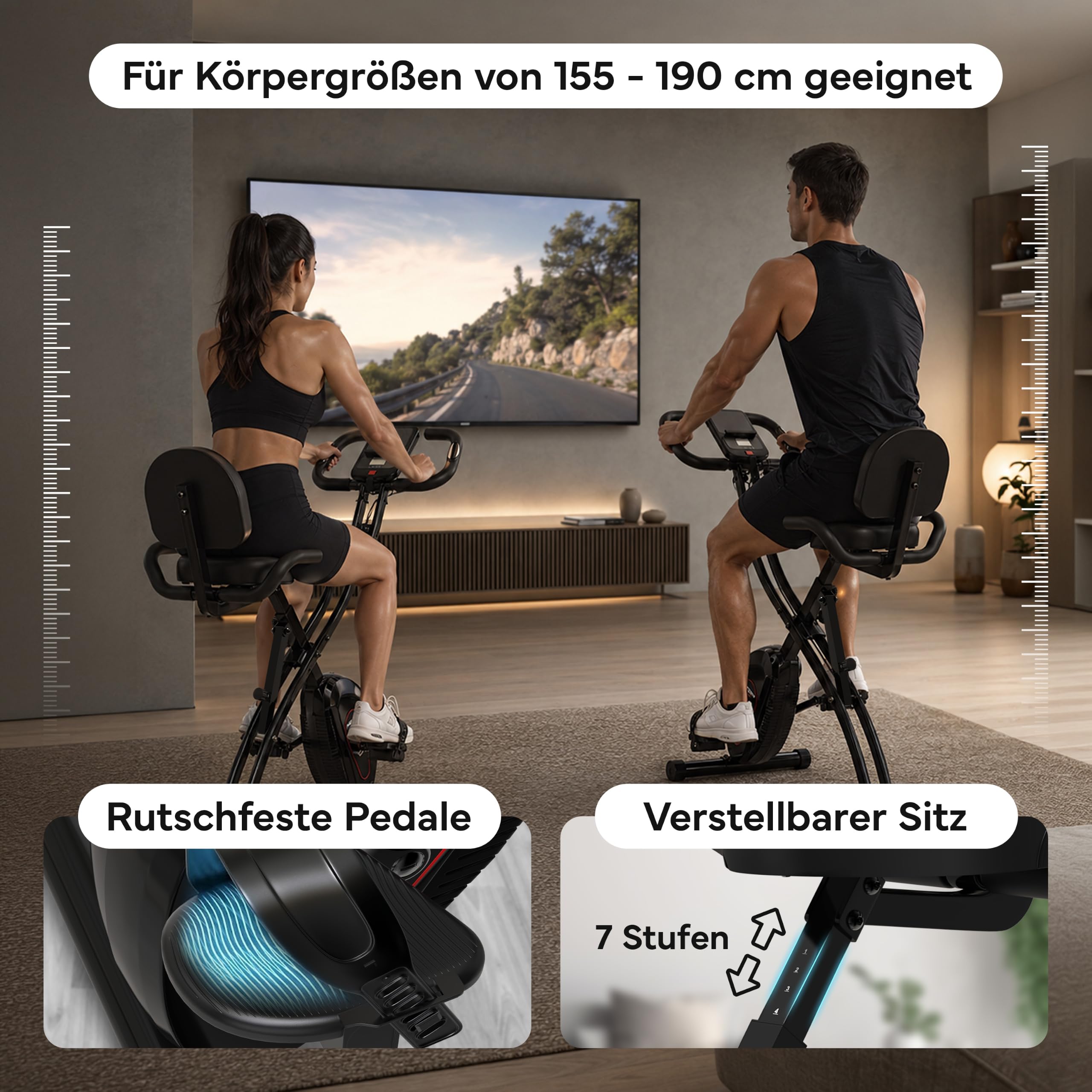 NEOLYMP Heimtrainer Fahrrad Klappbar - leises Cardio-Training bis 150 kg - 8 Stufen, Pulsmesser, Tablet-Halter - extra stabil & wackelfrei - Hometrainer Ergometer Indoor Bike Spinning Trimmrad