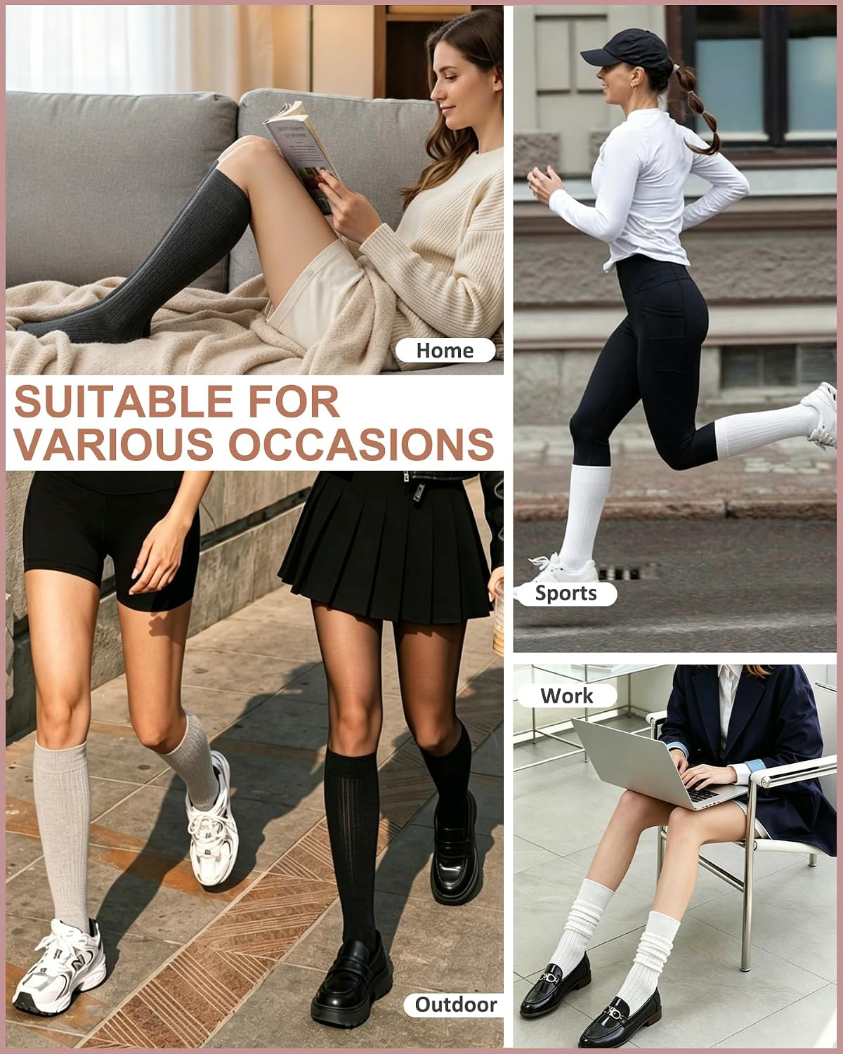 CTHH 4 Pairs Knee High Socks for Women - Soft Cotton Long Dress Socks Slouch Socks Boot for Casual Work Athletic Gifts