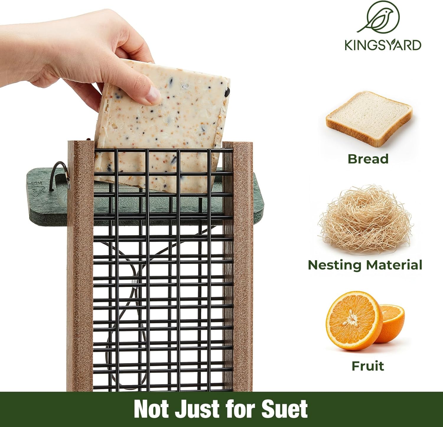 Kingsyard Recycled Plastic Suet Bird Feeder, Double Capacity Tail-Prop Suet Feeder for Outside Hanging, Sturdy & Durable, Great for Woodpecker & Clinging Birds, Green