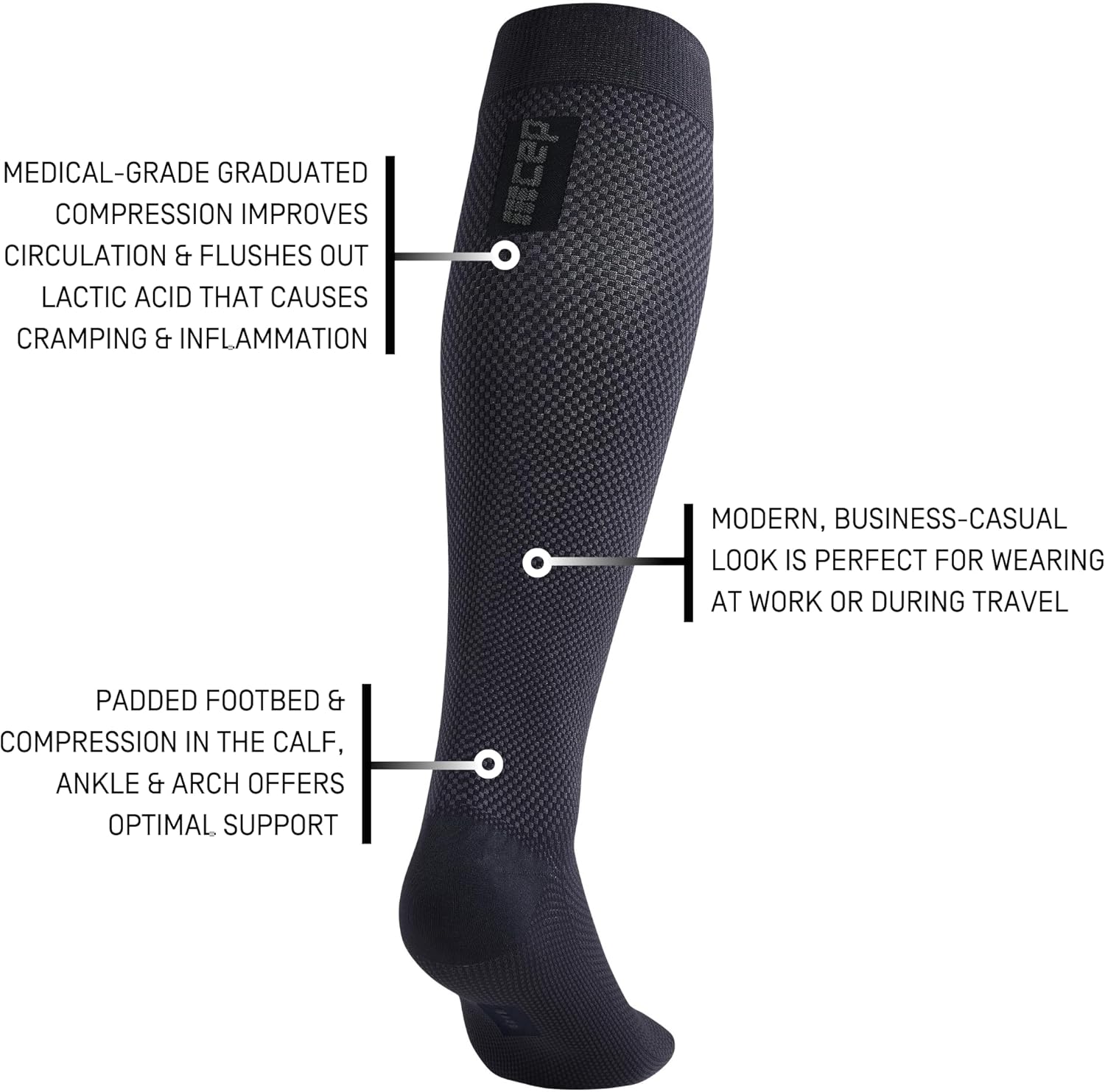 CEP Men’s Allday Knee High Compression Wool Socks - Business, Dress, Travel Long Socks