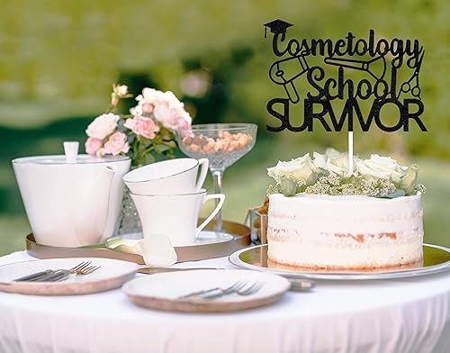 Miniatura 5 de Cosmetología School Survivor Cake Topper, letrero de decoración de posgrado de cosmetología, decoración de pastel de fiesta de graduación,
