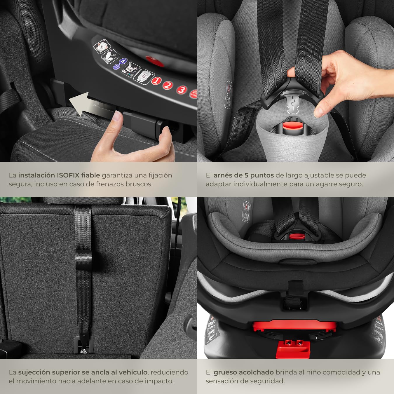 tectake® Silla de Coche Giratoria 360°, Uso Desde el Nacimiento Hasta 150 cm, Homologada i-Size con ISOFIX y Top Tether, Reposacabezas y Arnés de 5 Puntos Ajustables, Protección Lateral, Hasta 36 Kg