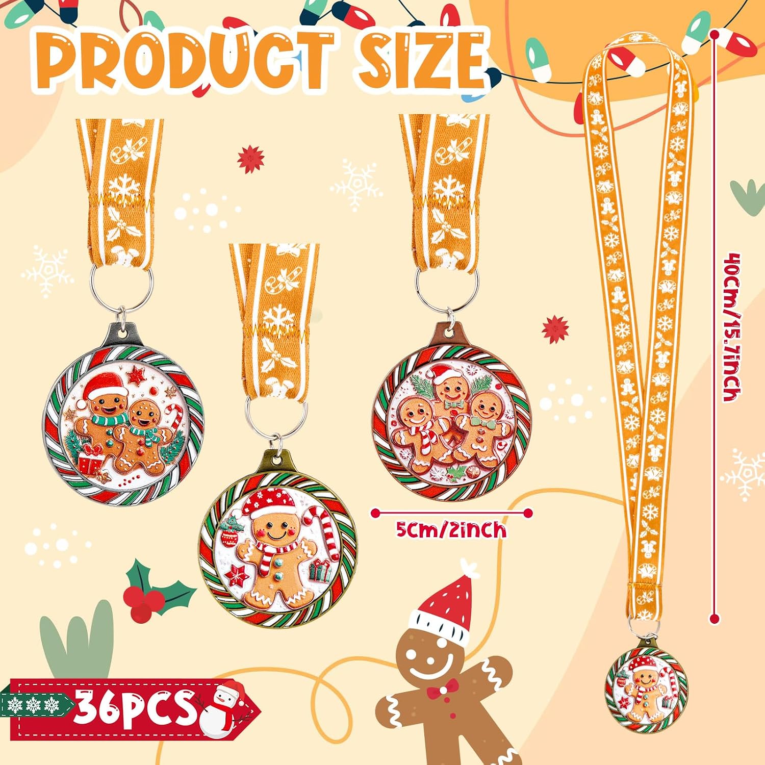 Cunno 36 Pcs Christmas Contest Award Medals 2'' Gingerbread Trophy Awards with Ribbons Alloy Xmas Trophy Medal for Winter Christmas Party Birthday Celebrations Competitions Gift