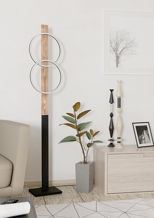 Eglo EGLO LED vloerlamp Boyal, 2-lichts staande lamp, rustieke staanlamp van gevlamd hout en zwart metaal, staanlamp voor woonkamer, warm wit, 150 cm photo 2