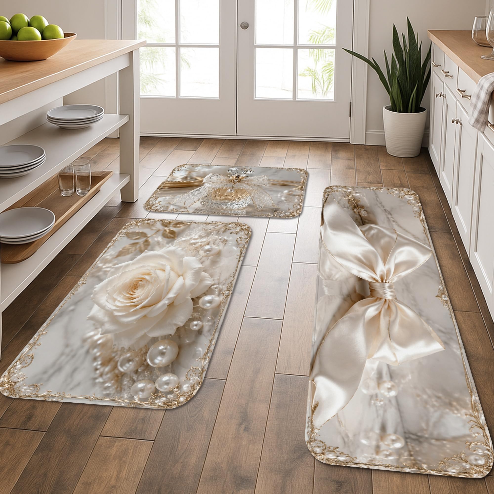 Tapis de cuisine en marbre rose et blanc effet doux style haut de gamme