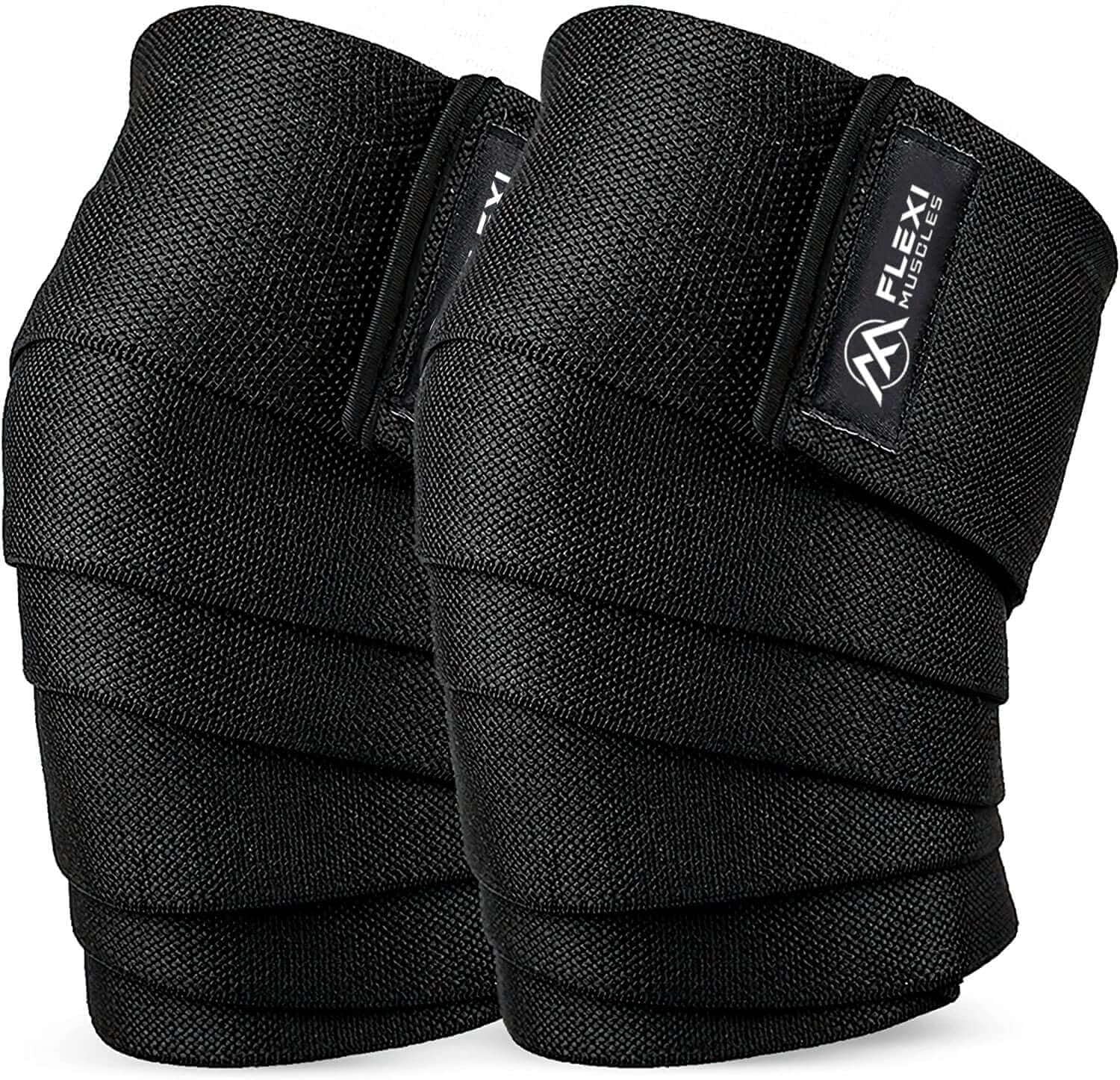 FLEXI MUSCLES - Knee Wraps for Weightlifting (Pair) - Elastic Knee Straps for Squats, Powerlifting, Leg Press, and Gym Workouts - Compression Support for Men & Women.