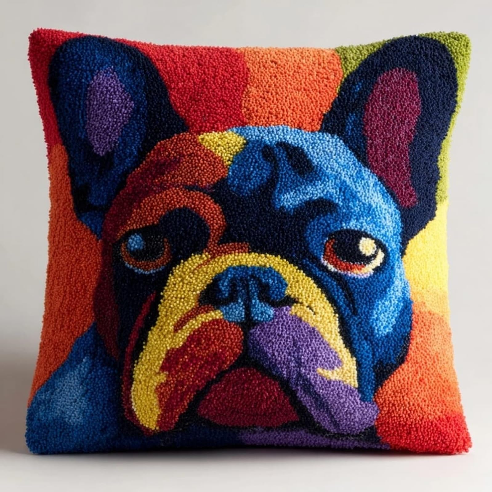 AxiangziK Latch Hook Kits for Adults,French Bulldog Latch Hook Pillow Kits 17X17 Inches DIY Needlework Crafts Everything Included Gift for Family Friends