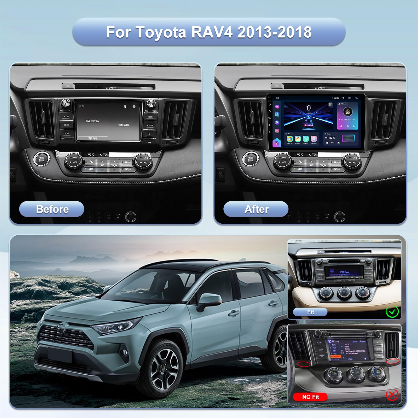 5GWiFi Upgrade Car Stereo Radio for Toyota RAV4 2013 2014 2015 2016 2017 2018 - Wireless Carplay and Android Auto GPS Navigation - 4GB+32GB 10.2 inch Touchscreen Bluetooth RDS FM SWC Backup Camera