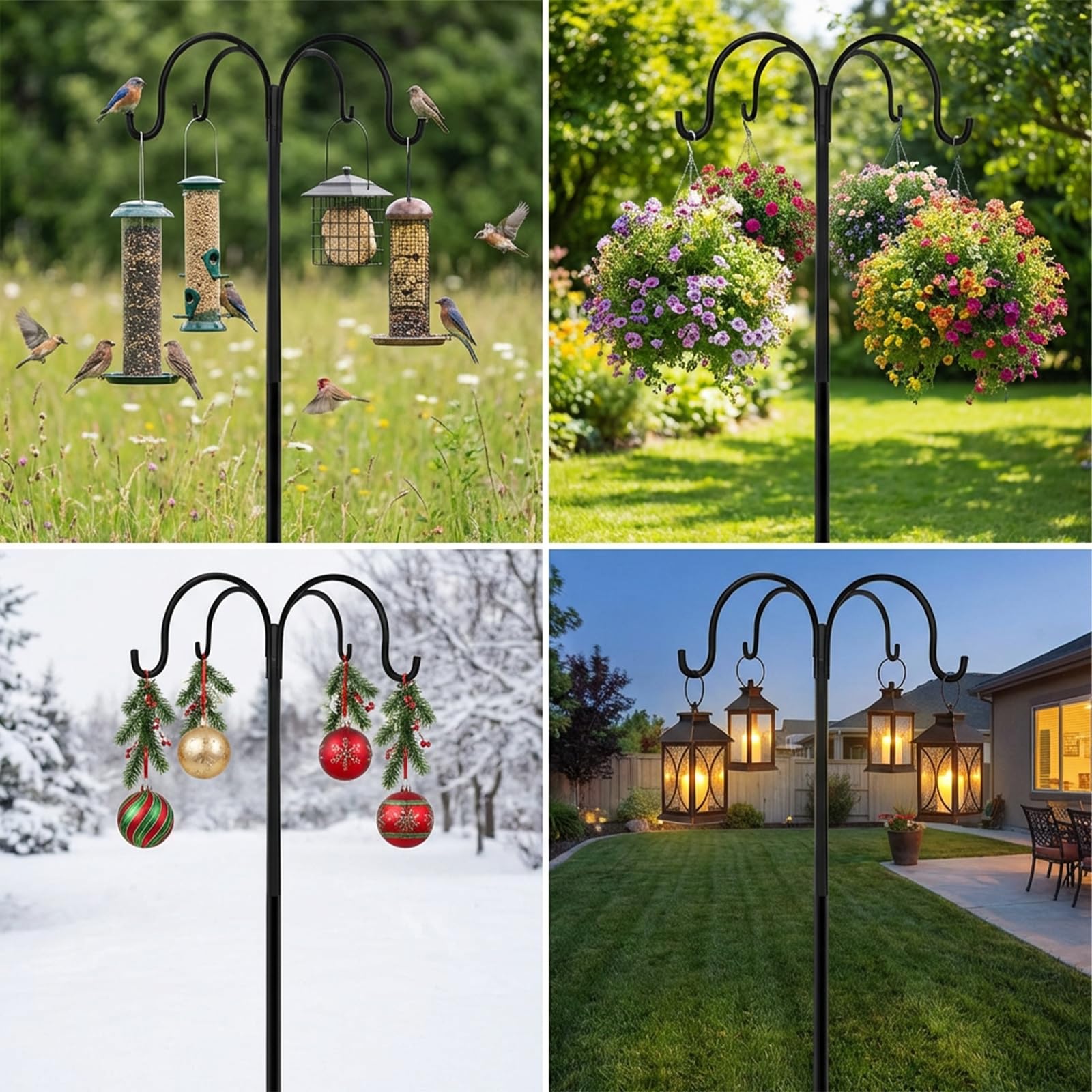 Bird Feeders Hanging Station, 223CM Bird Feeder Pole with 5-Prong Base, Bird Feeder Stand Heavy Duty, Extra Tall Shepherds Crooks Hooks for Outdoor Garden, Lamp, Flower Basket, Wind Chimes — view 7