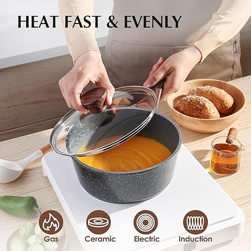 Miniatura 4 de SENSARTE Juego de utensilios de cocina antiadherentes de 13 piezas, ollas y sartenes antiadherentes con revestimiento de granito suizo, juego de