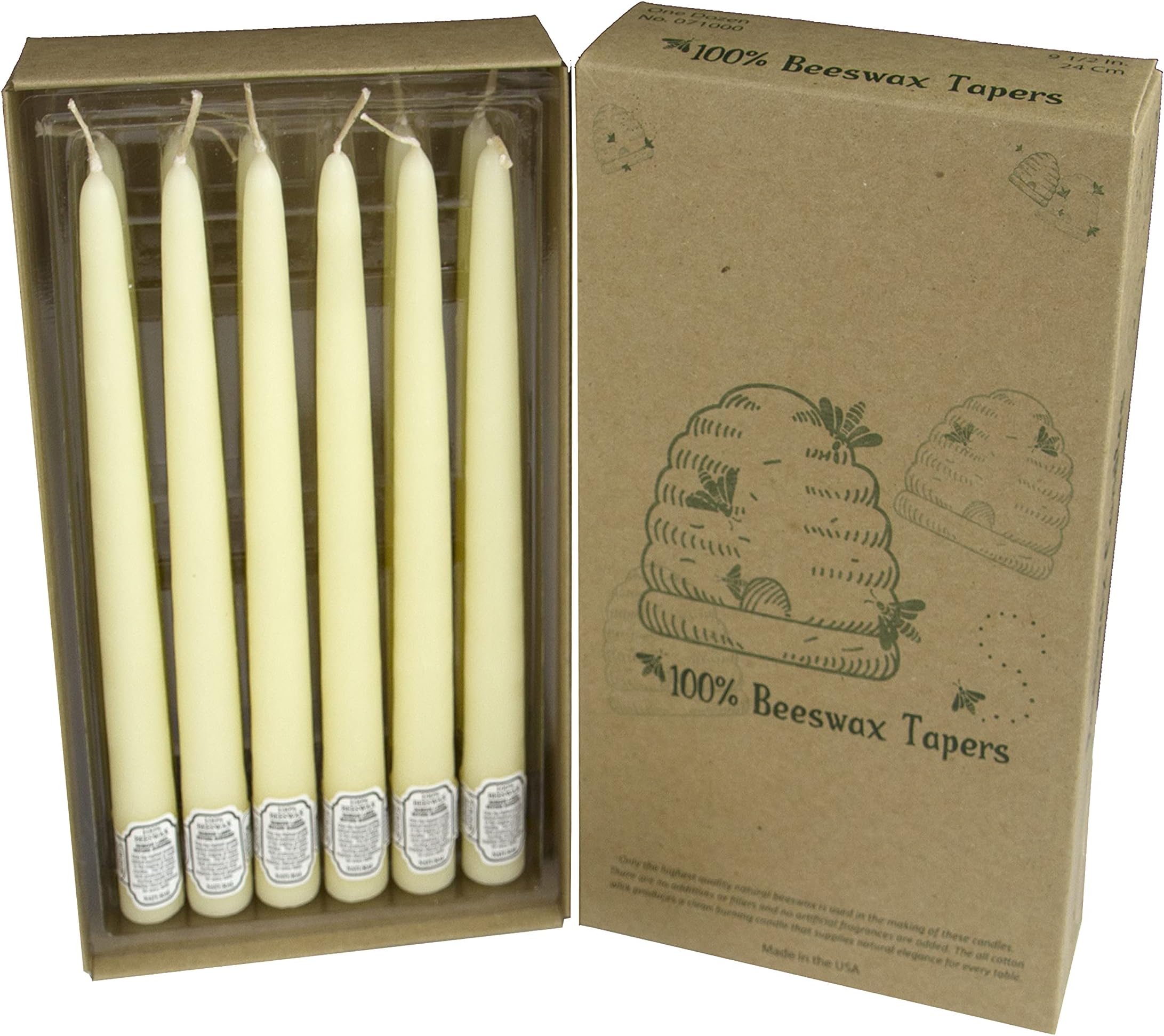 100 Natural Beeswax Taper Candles Light Yellow Dinner Candles DripResistant