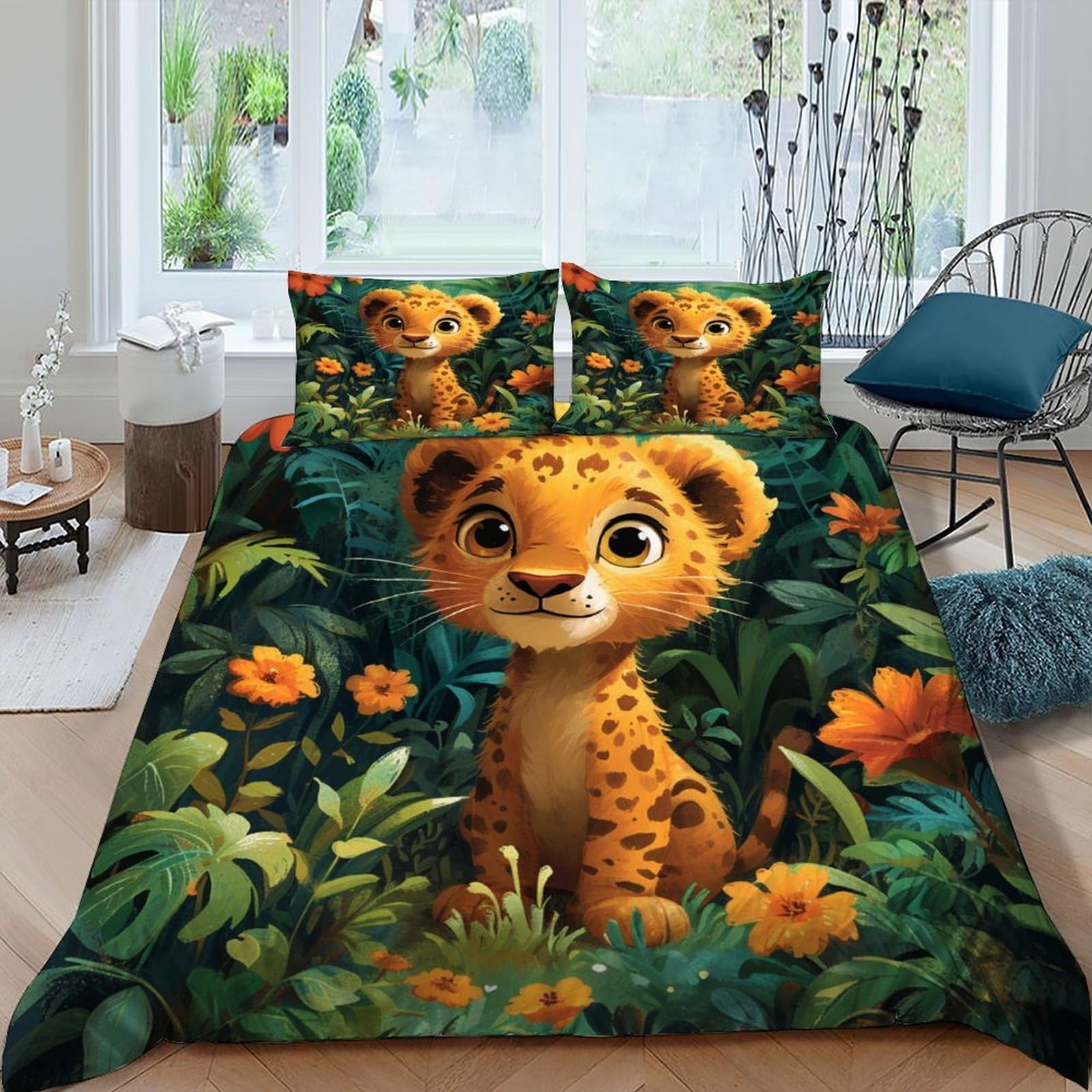 Housse de couette guépard 220x240cm avec 2 taies d'oreiller pour lit King
