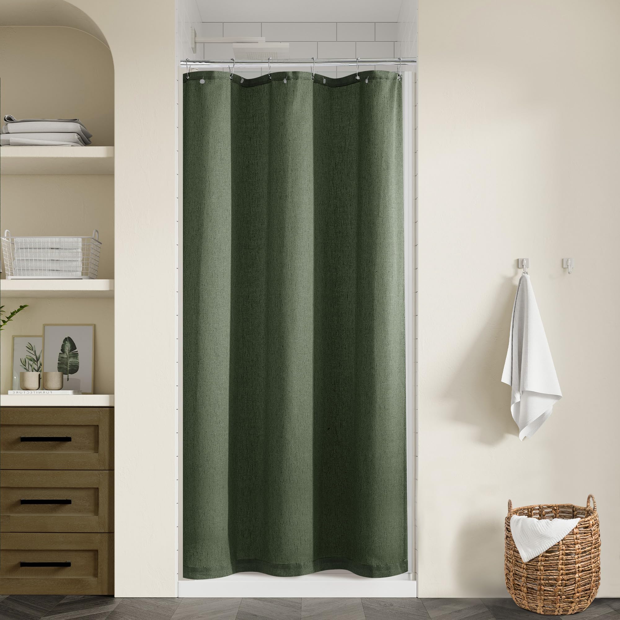 DUKIYO Olive Green Linen Stall Shower Curtains Green Boho Shower Curtain for Bathroom Small Stall Bath Drapes 36x72 Cloth Fabric Half Narrow Water
