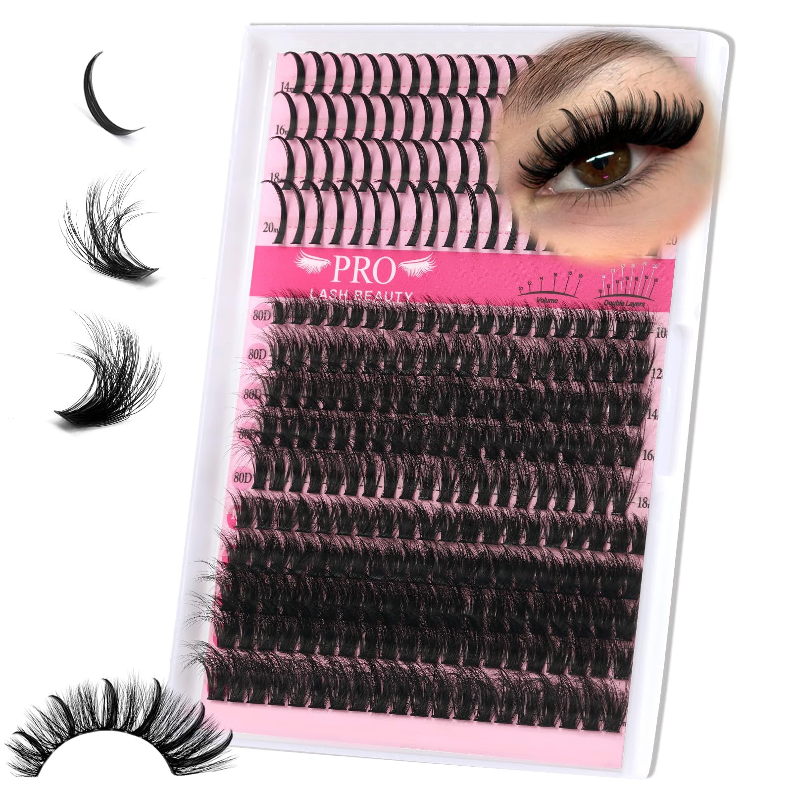 PRO LASHBEAUTY Spikes Lash Clusters Spiky Lashes Individual Eyelashes 3D Effect Cluster Eyelash Extensions 300pcs Thick Volume D
