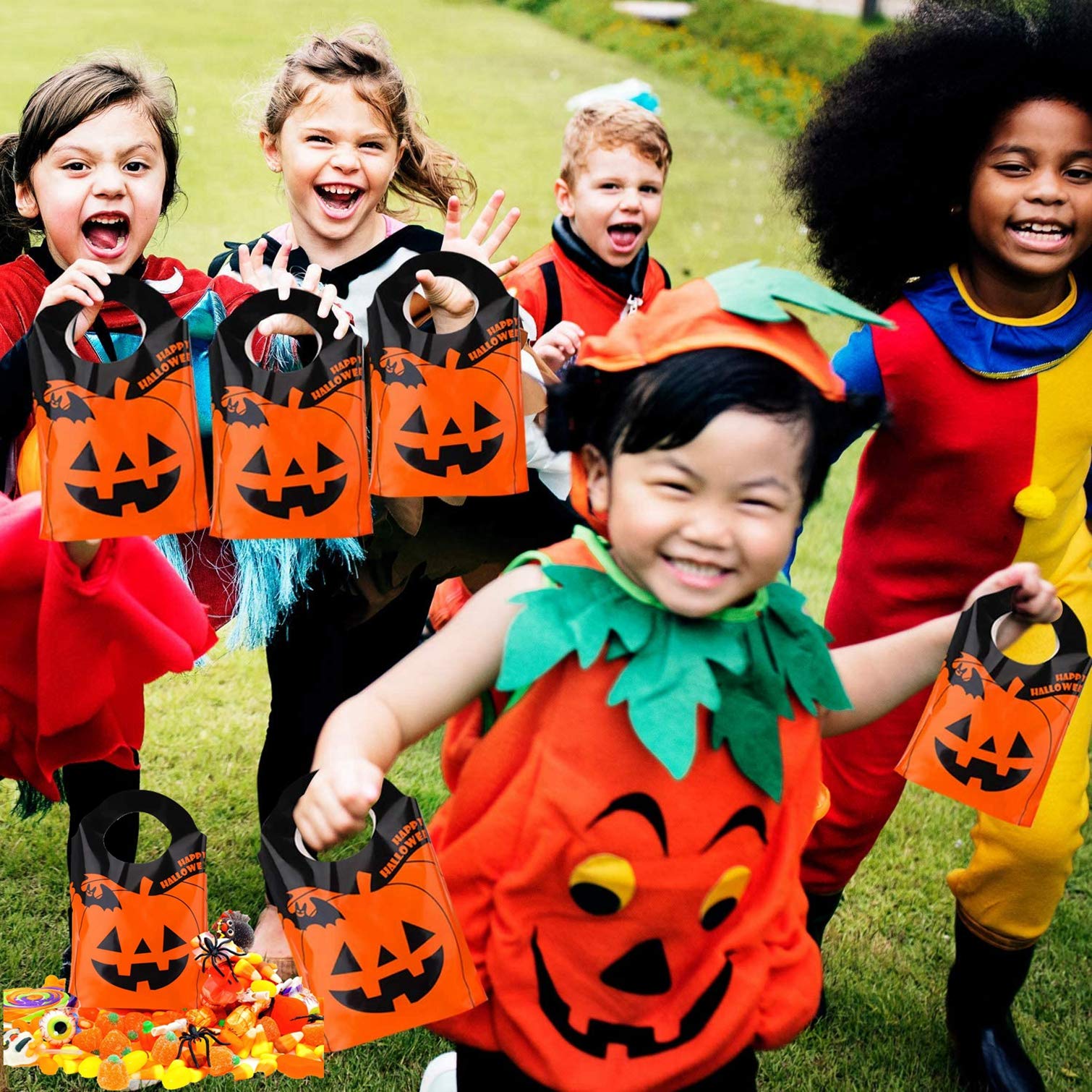 Eastor 50 Sacchetti Di Plastica Per Halloween A Forma Di Zucca Per Dolcetto O Scherzetto