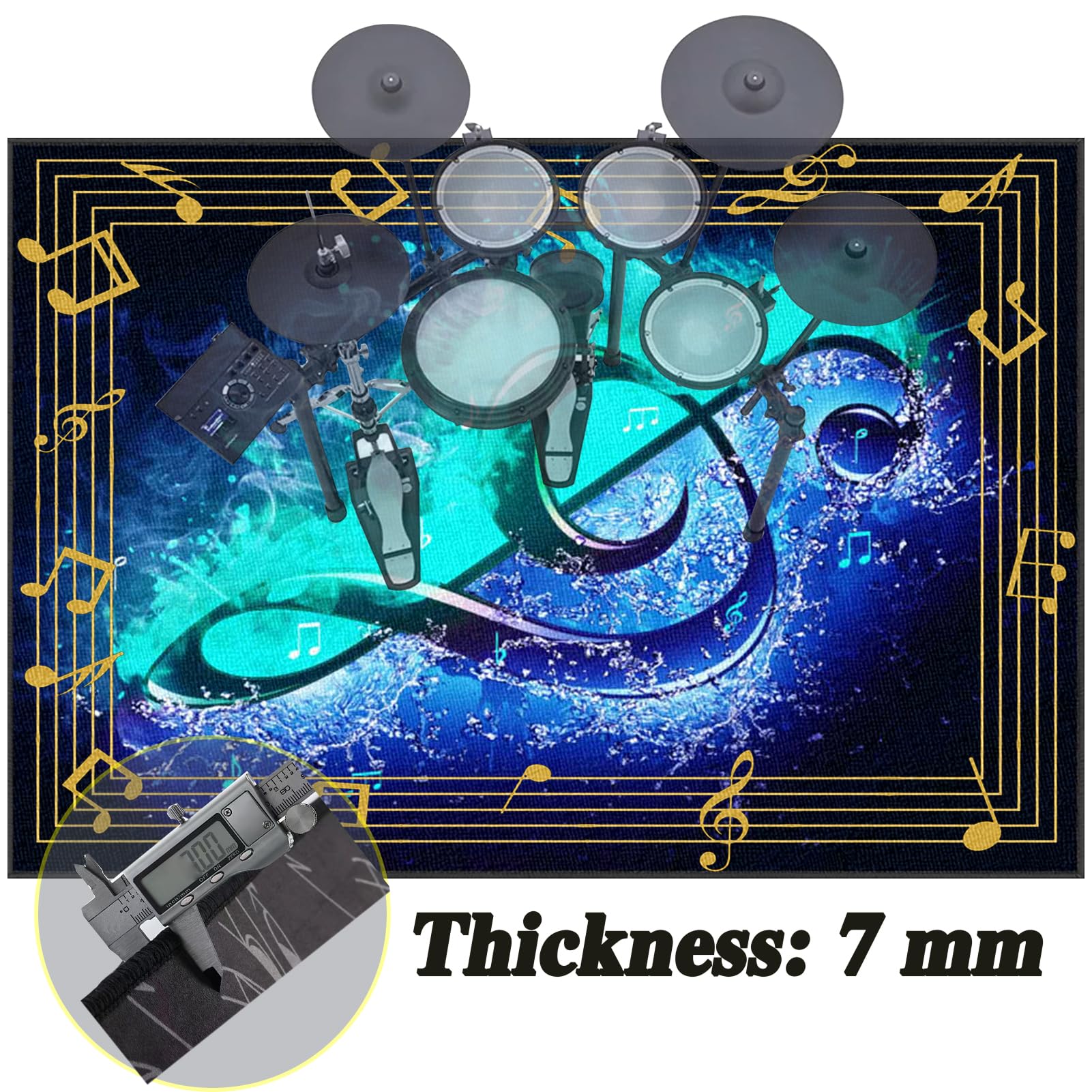 Trommel Teppich Schlagzeugteppich Schallschutz Drum Teppich Akustik Schlagzeug Teppich Professionelles rechteckiges Elektronisches Jazz Schlagzeug Kit Drumteppich für Studio, Wohnung 180 x 140 cm