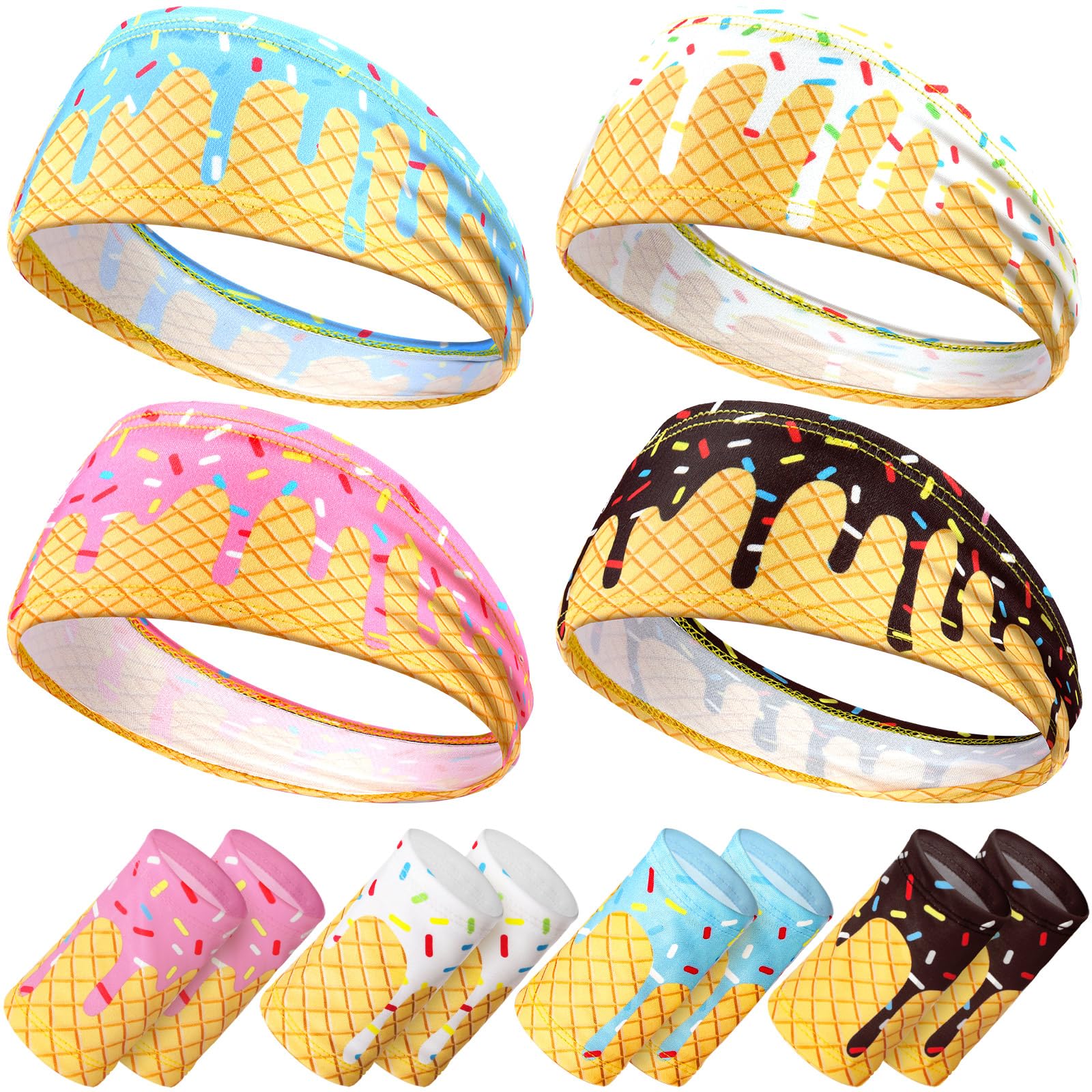 4 Set Ice Cream Baseball Headbands and Sports Wristbands for Athletes Baseball Football Basketball Running Gym Party Favors Suitable for Men Women-image-21
