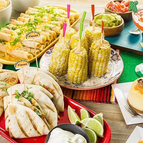 Vista 6 de Fiesta para cupcakes, fiesta mexicana, surtido de palillos de dientes tropicales, llama, cactus, sombrero mexicano, palillo de dientes de bambú