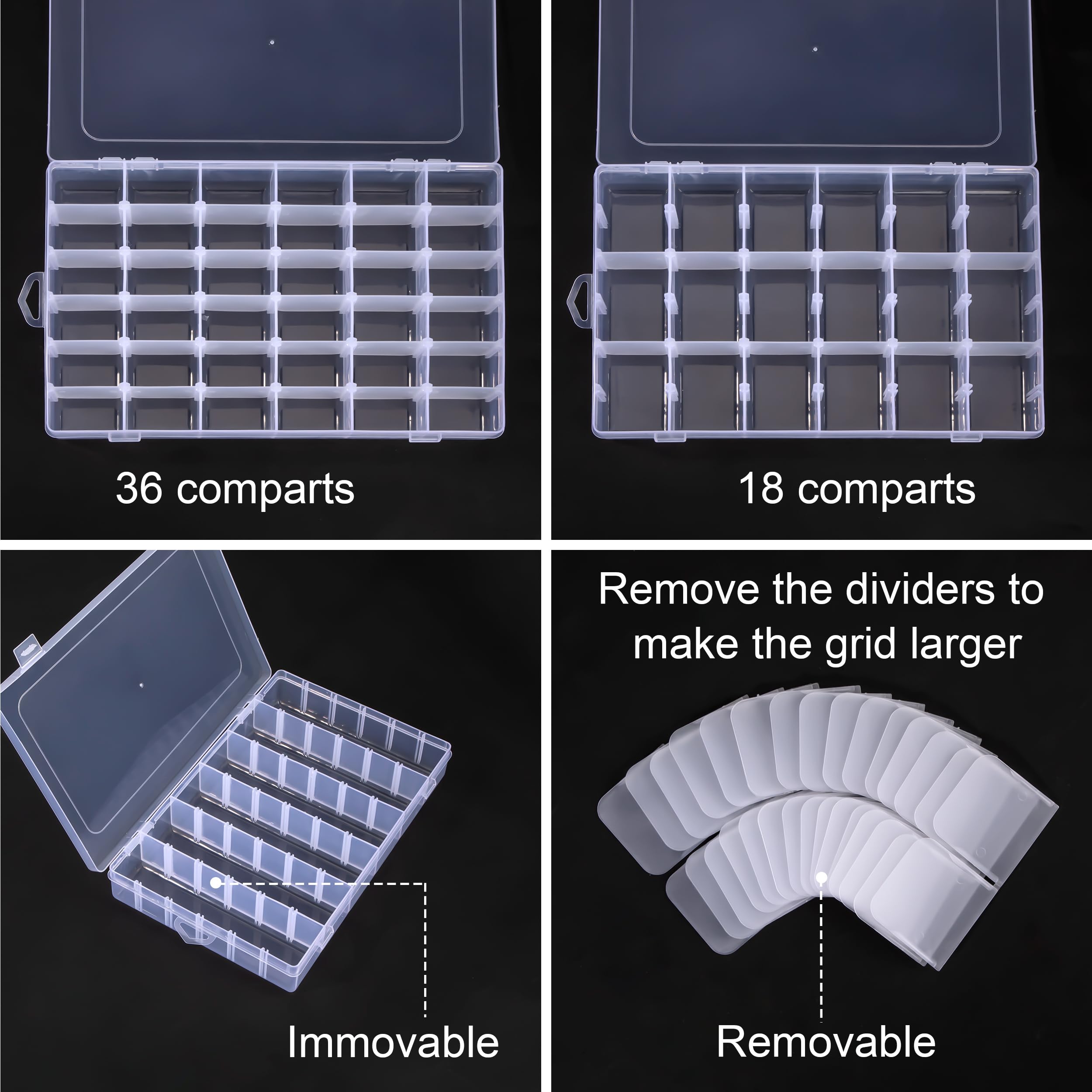 Scatola Organizer In Plastica Trasparente Con 36 Scomparti Regolabili, 4 Pezzi, Con Divisori, Per Artigianato E Piccoli Oggetti