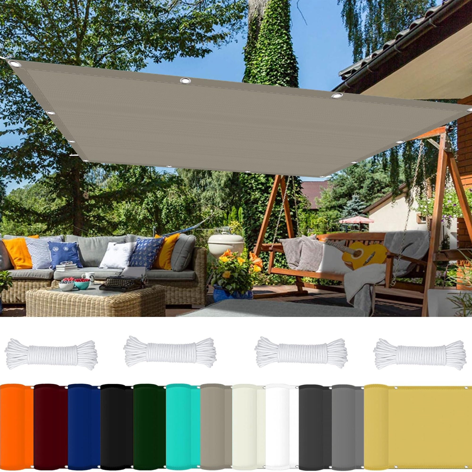 Auvent rectangulaire 2x9,5m de protection UV 98% avec toile polyester PES