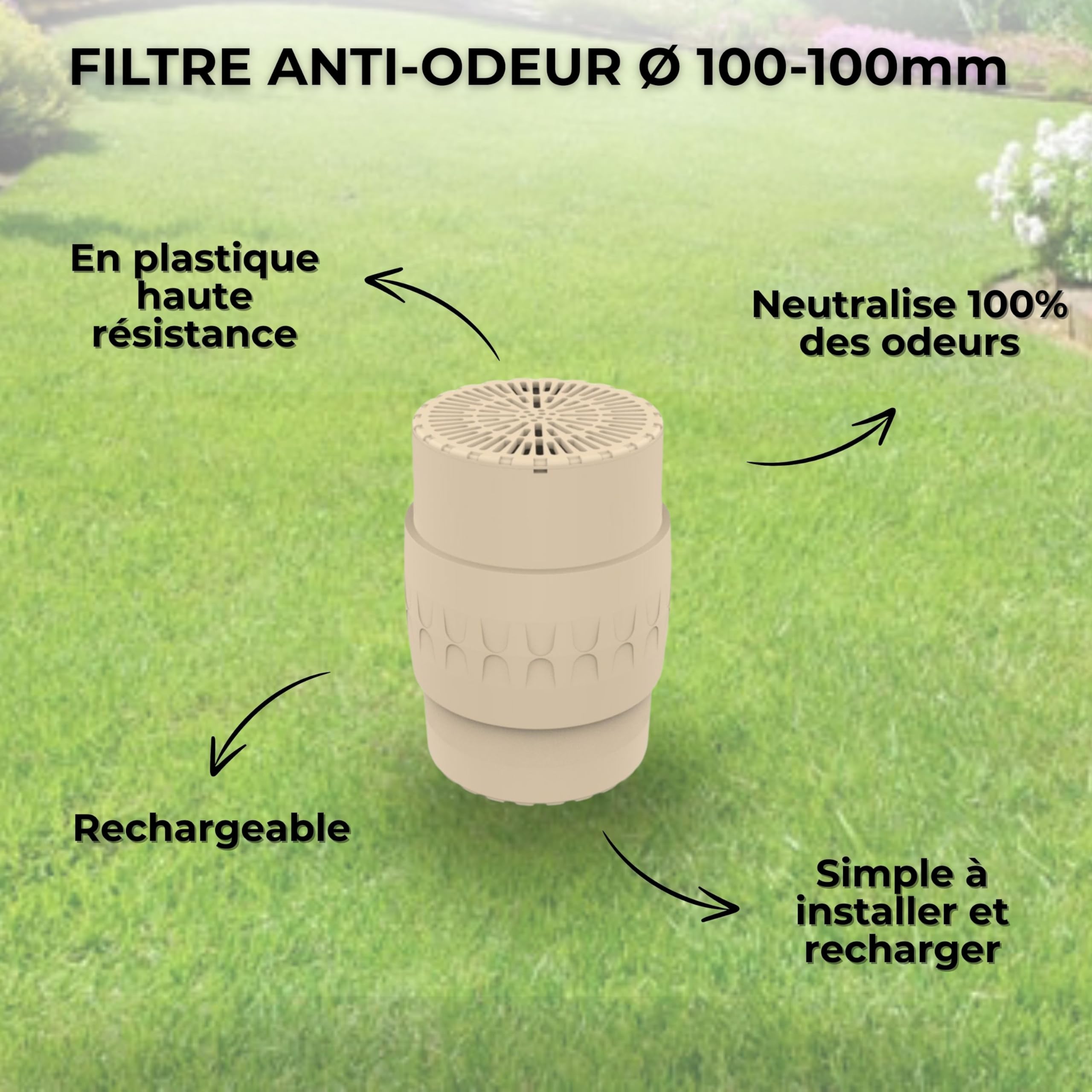 Filtre Anti-Odeurs Epur-100-110 Haute Performance au Charbon Actif Anti-H2S, Ø 100-110mm, Solution sans Collage, pour Fosse Septique & Toutes Eaux, Rechargeable & Robuste – HYDRODIV