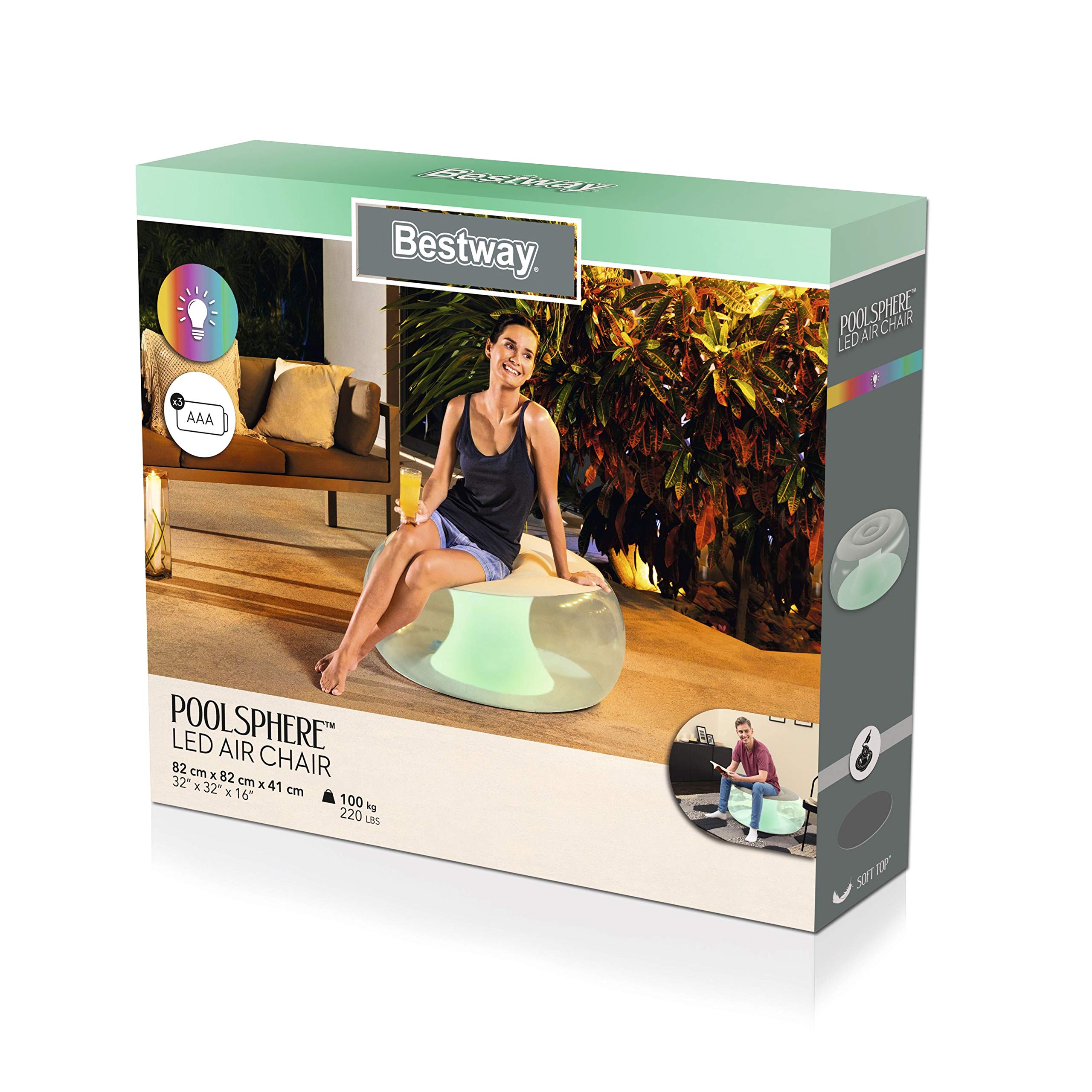 BESTWAY Pouf gonflable rond avec LED multicolore 82 x 82 x 41 cm