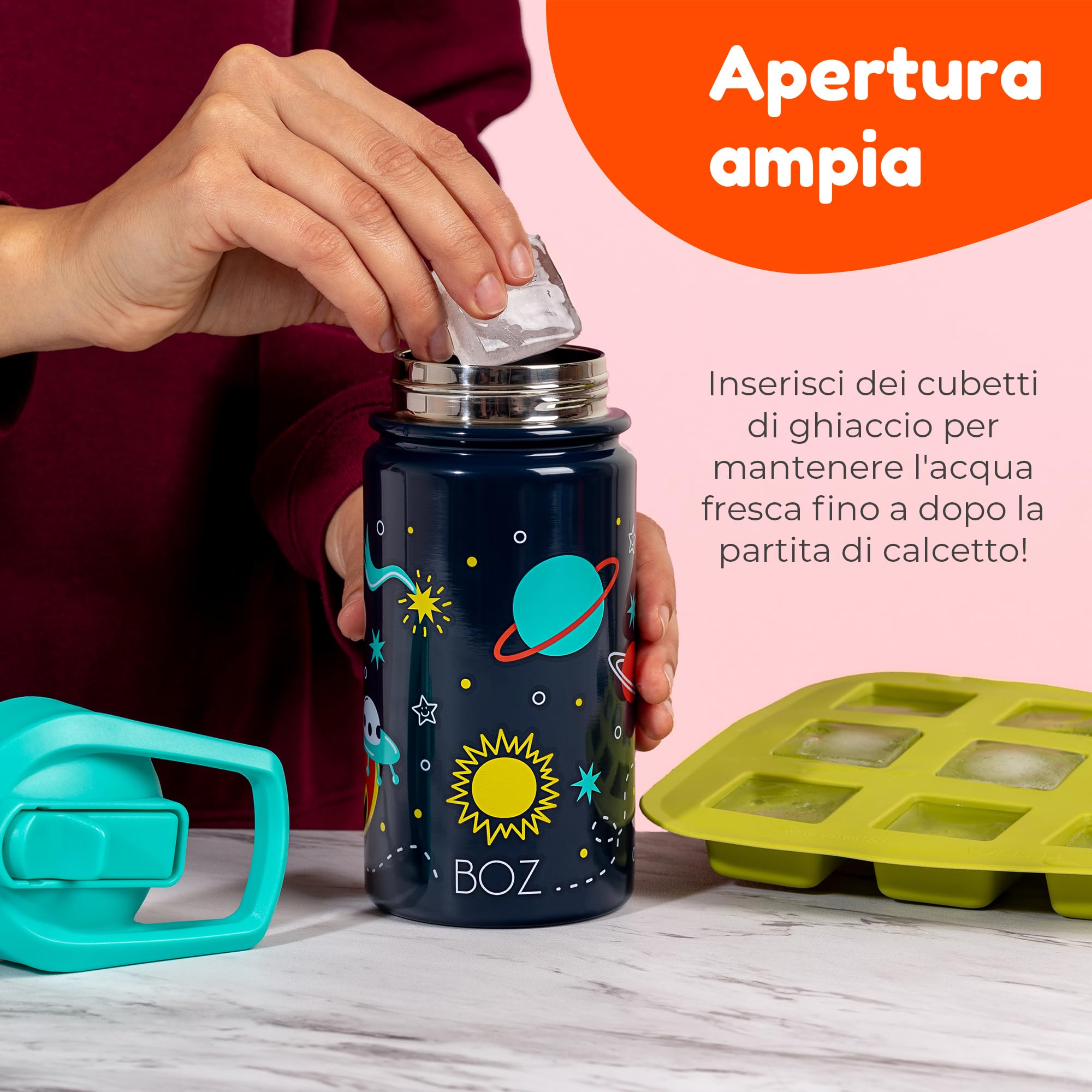 BOZ Borraccia Bambini con Cannuccia e Tappo Antiperdita da 400 ml, Borraccia Termica con Cannuccia Bambini, Lavabile in Lavastoviglie, Plastica Priva di BPA, Stampa Antigraffio (Fantasia Auto)