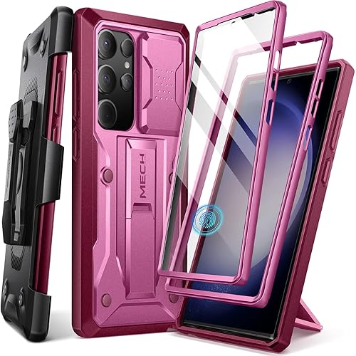 TONGATE for Samsung Galaxy S23 Ultra Case, [Built-in Slide Camera Cover & Screen Protector] [2 Front Frame] Military Grade Shockproof S23 Ultra Phone Case with Kickstand & Belt-Clip 6.8", Rose Red